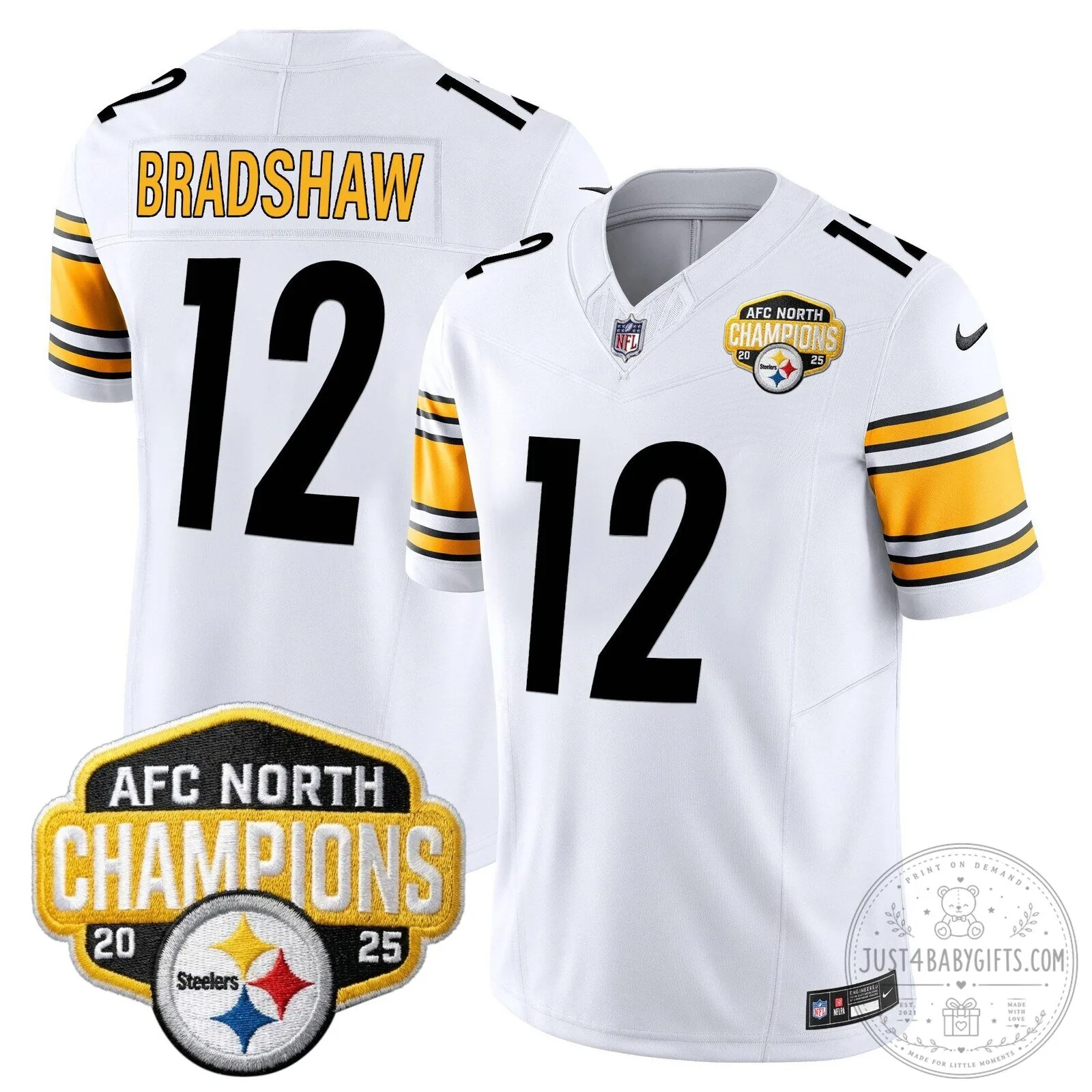 Pittsburgh Steelers TJ Watt AFC North Champions 2025 Football Jersey 80 Pittsburgh Steelers TJ Watt AFC North Champions 2025 Football Jersey