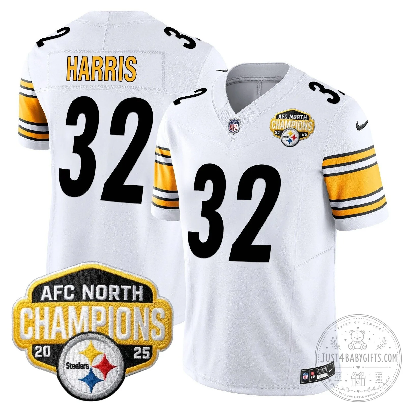 Pittsburgh Steelers TJ Watt AFC North Champions 2025 Football Jersey 81 Pittsburgh Steelers TJ Watt AFC North Champions 2025 Football Jersey