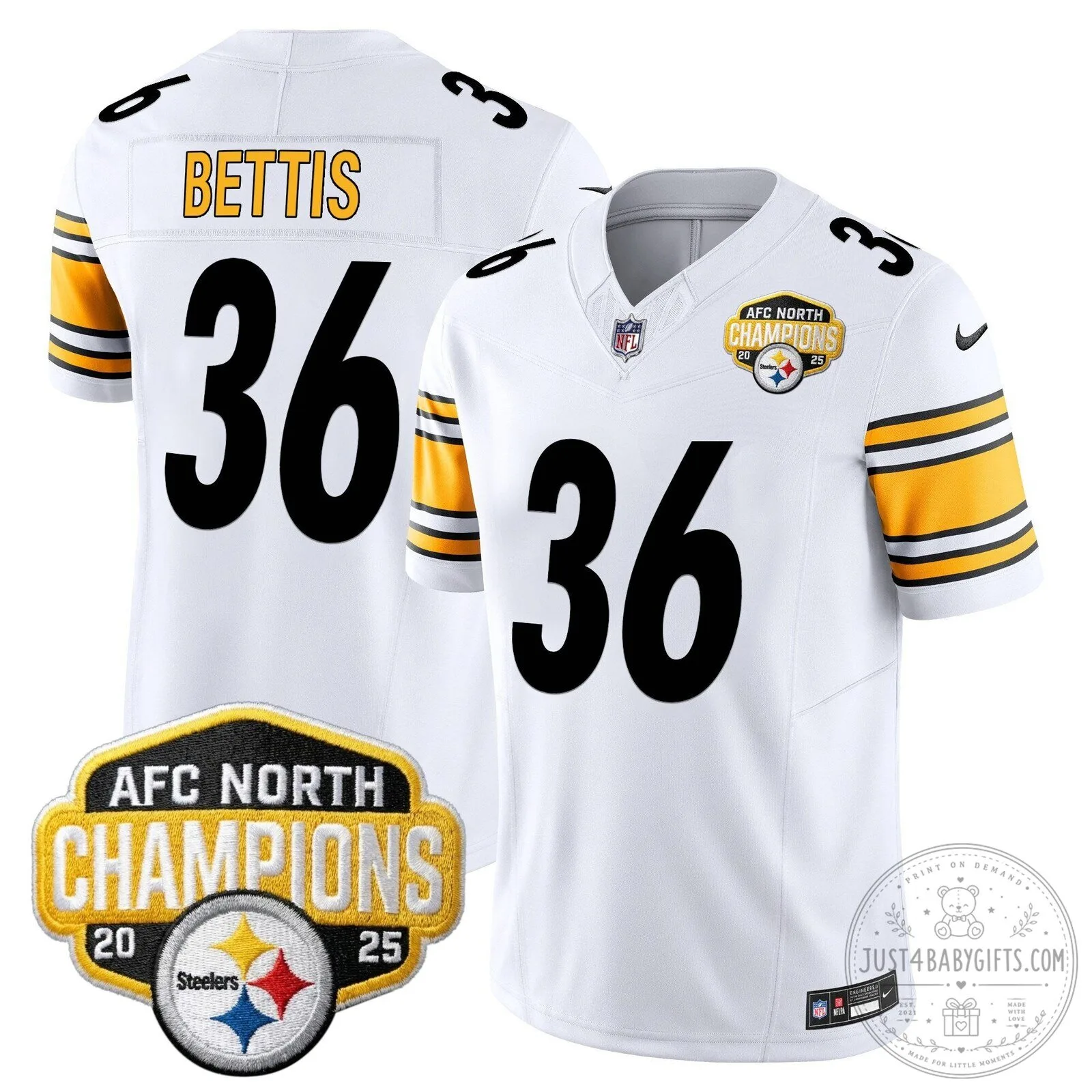 Pittsburgh Steelers TJ Watt AFC North Champions 2025 Football Jersey 82 Pittsburgh Steelers TJ Watt AFC North Champions 2025 Football Jersey