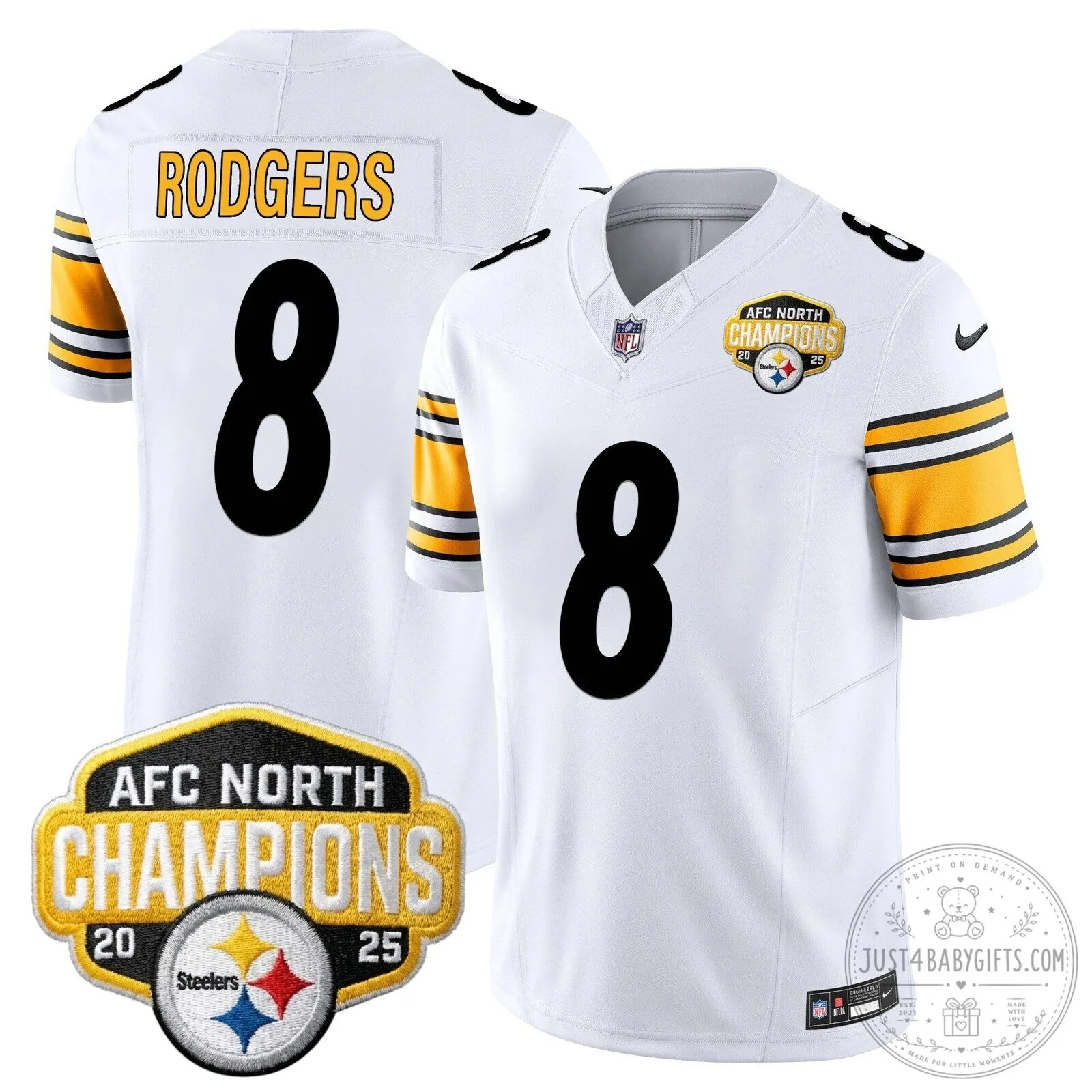 Pittsburgh Steelers TJ Watt AFC North Champions 2025 Football Jersey 83 Pittsburgh Steelers TJ Watt AFC North Champions 2025 Football Jersey