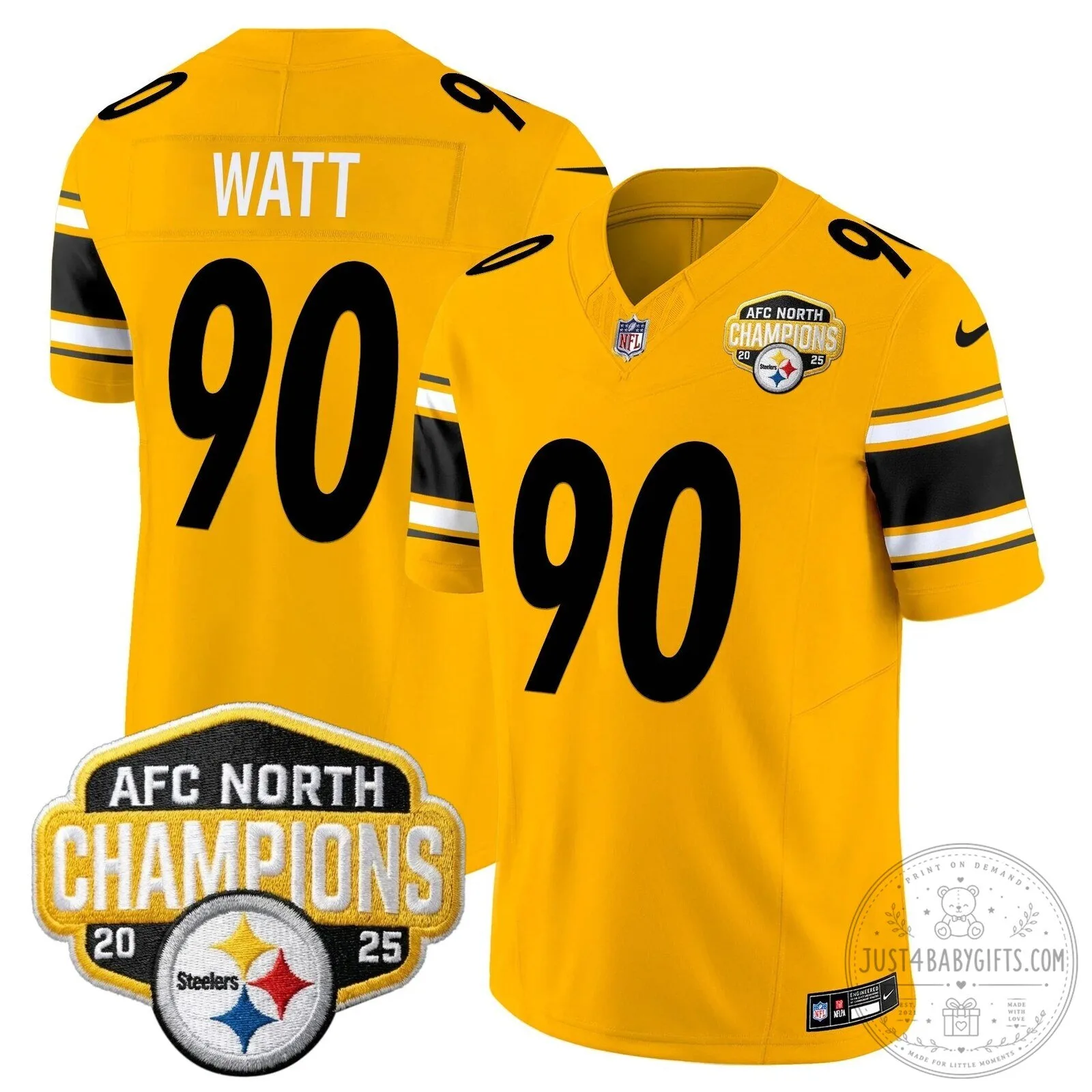 Pittsburgh Steelers TJ Watt AFC North Champions 2025 Football Jersey 84 Pittsburgh Steelers TJ Watt AFC North Champions 2025 Football Jersey