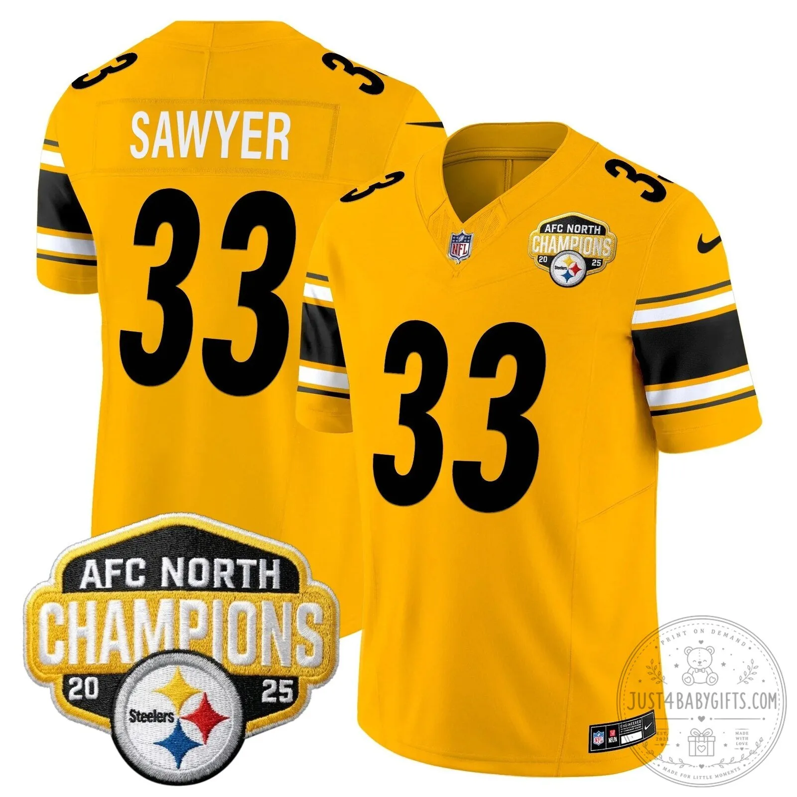 Pittsburgh Steelers TJ Watt AFC North Champions 2025 Football Jersey 86 Pittsburgh Steelers TJ Watt AFC North Champions 2025 Football Jersey