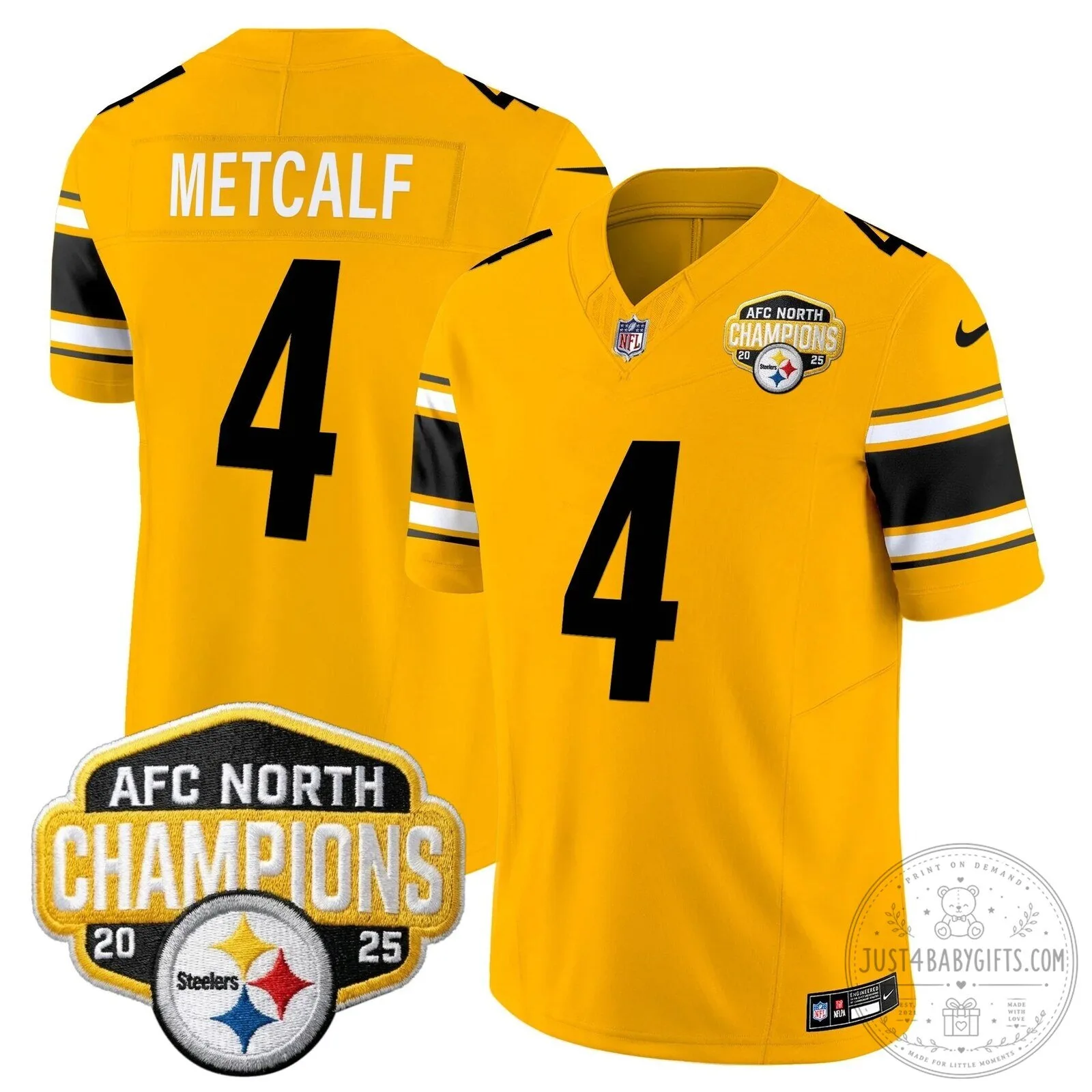 Pittsburgh Steelers TJ Watt AFC North Champions 2025 Football Jersey 87 Pittsburgh Steelers TJ Watt AFC North Champions 2025 Football Jersey