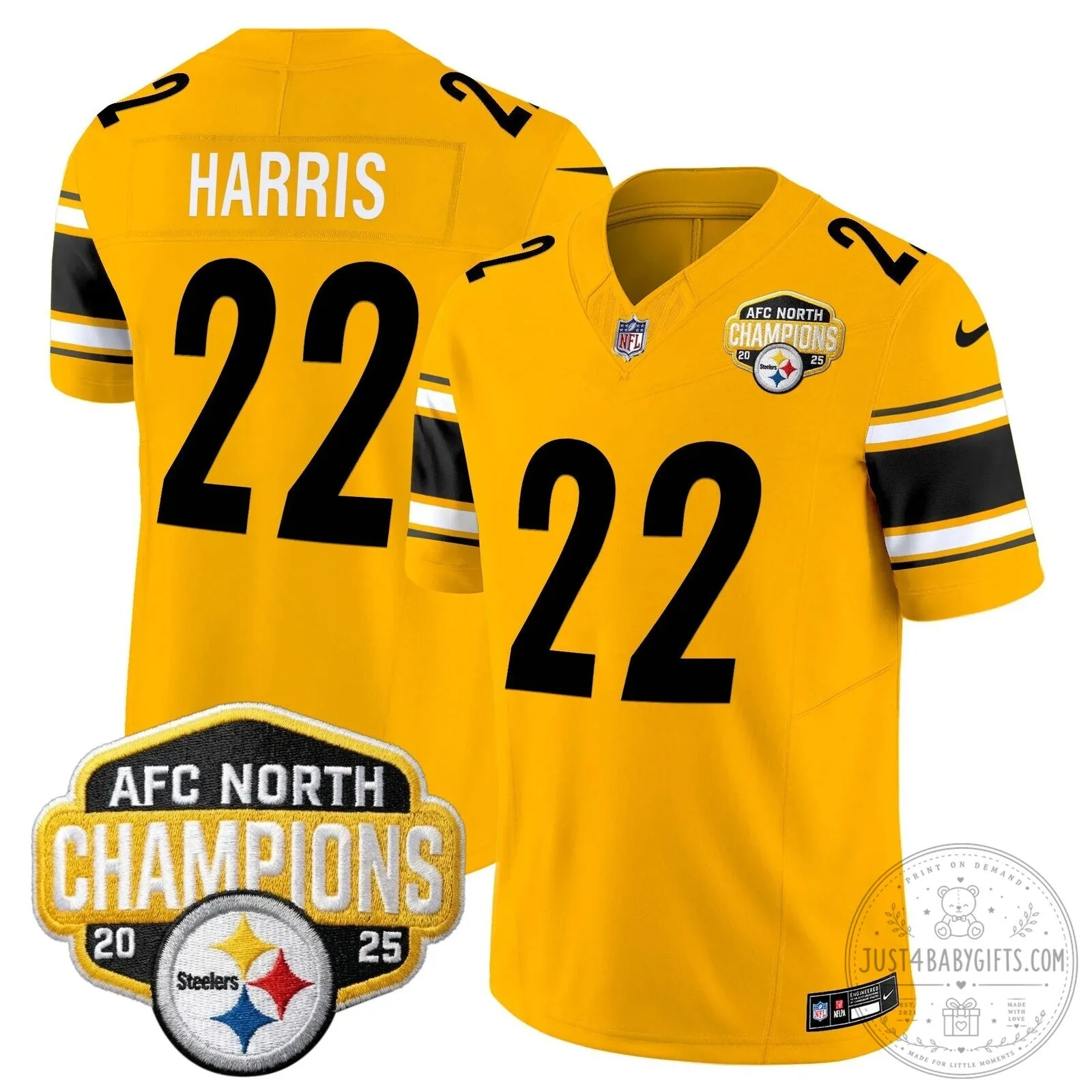 Pittsburgh Steelers TJ Watt AFC North Champions 2025 Football Jersey 88 Pittsburgh Steelers TJ Watt AFC North Champions 2025 Football Jersey
