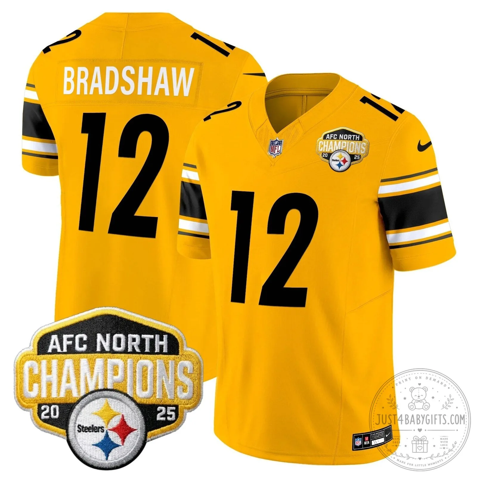 Pittsburgh Steelers TJ Watt AFC North Champions 2025 Football Jersey 90 Pittsburgh Steelers TJ Watt AFC North Champions 2025 Football Jersey