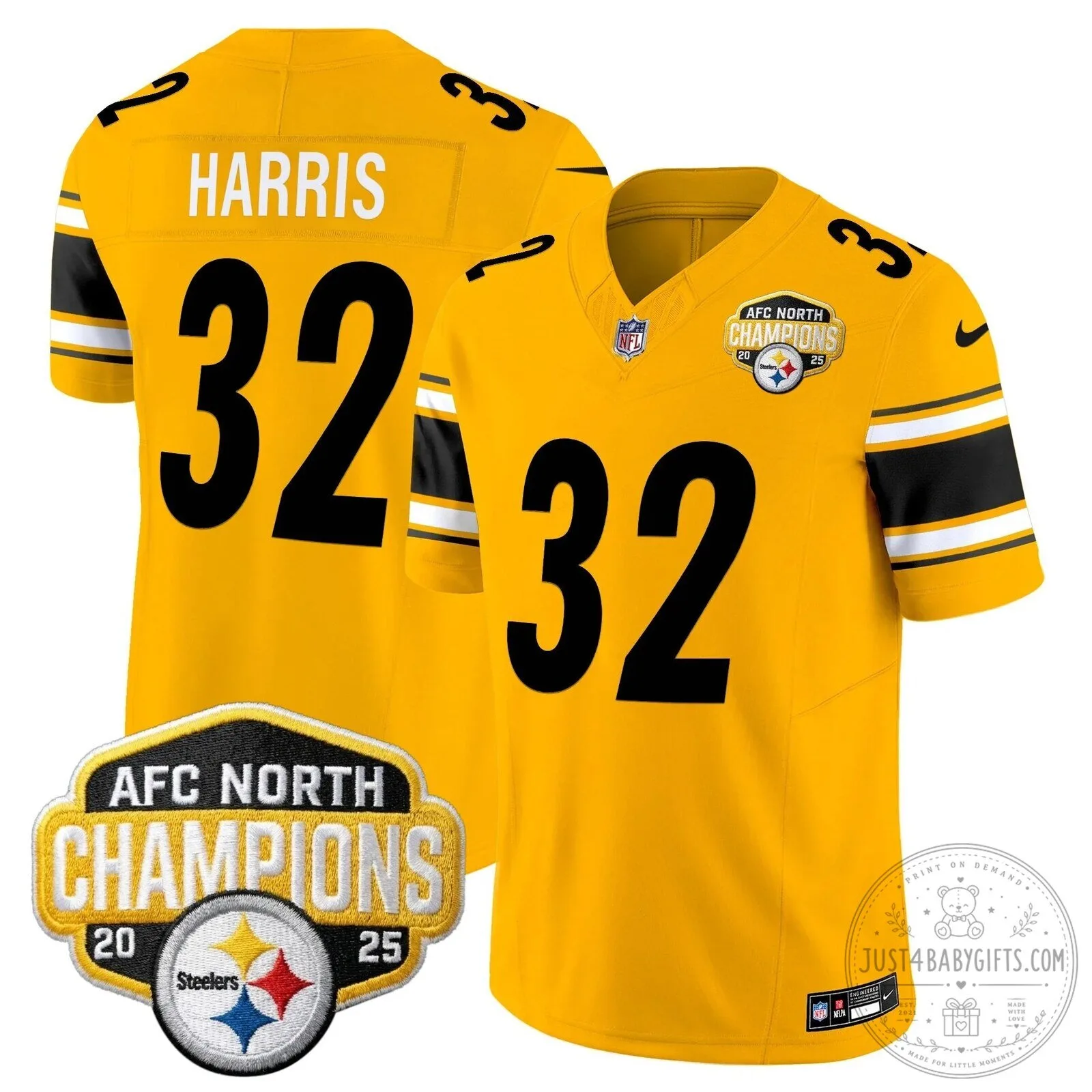 Pittsburgh Steelers TJ Watt AFC North Champions 2025 Football Jersey 91 Pittsburgh Steelers TJ Watt AFC North Champions 2025 Football Jersey
