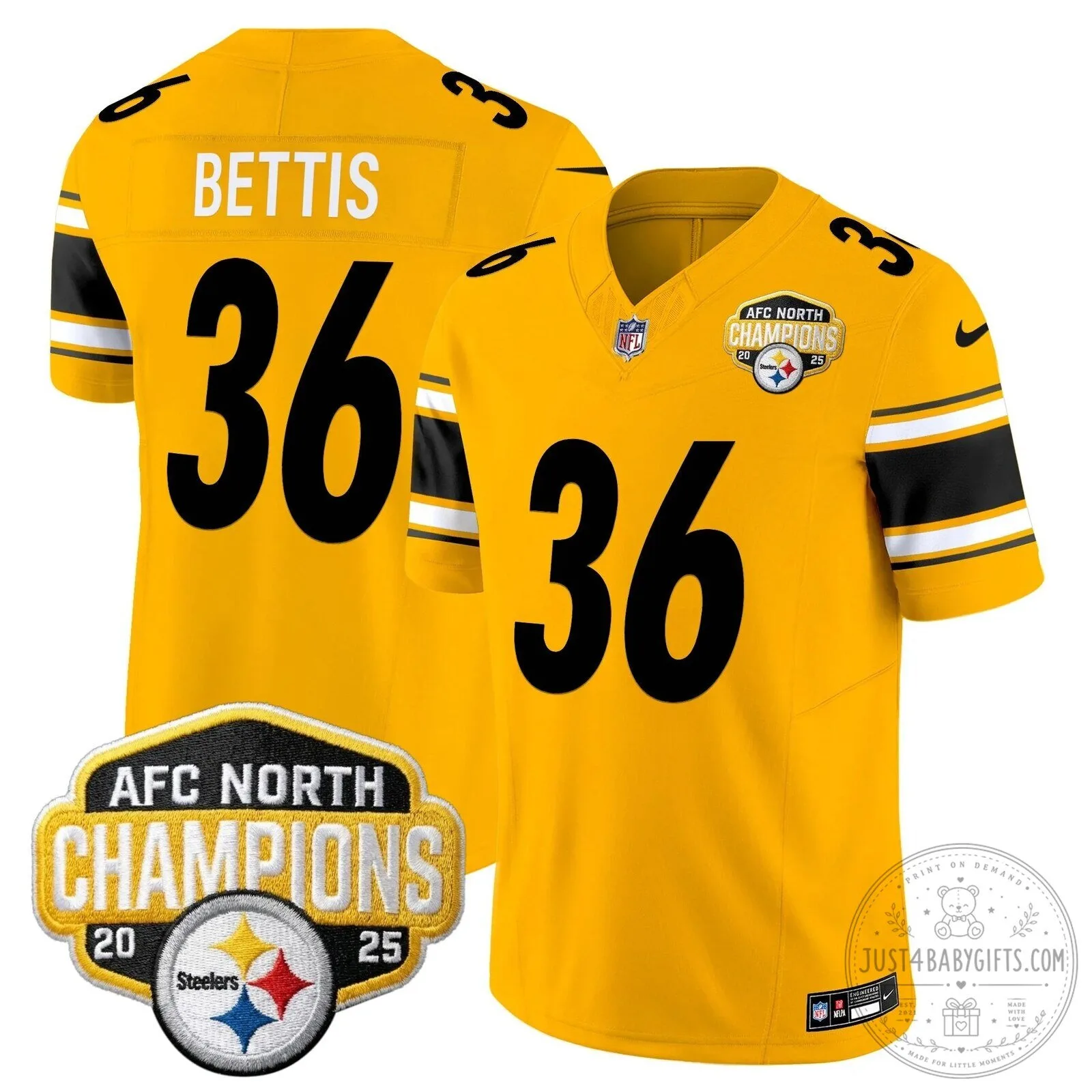 Pittsburgh Steelers TJ Watt AFC North Champions 2025 Football Jersey 92 Pittsburgh Steelers TJ Watt AFC North Champions 2025 Football Jersey