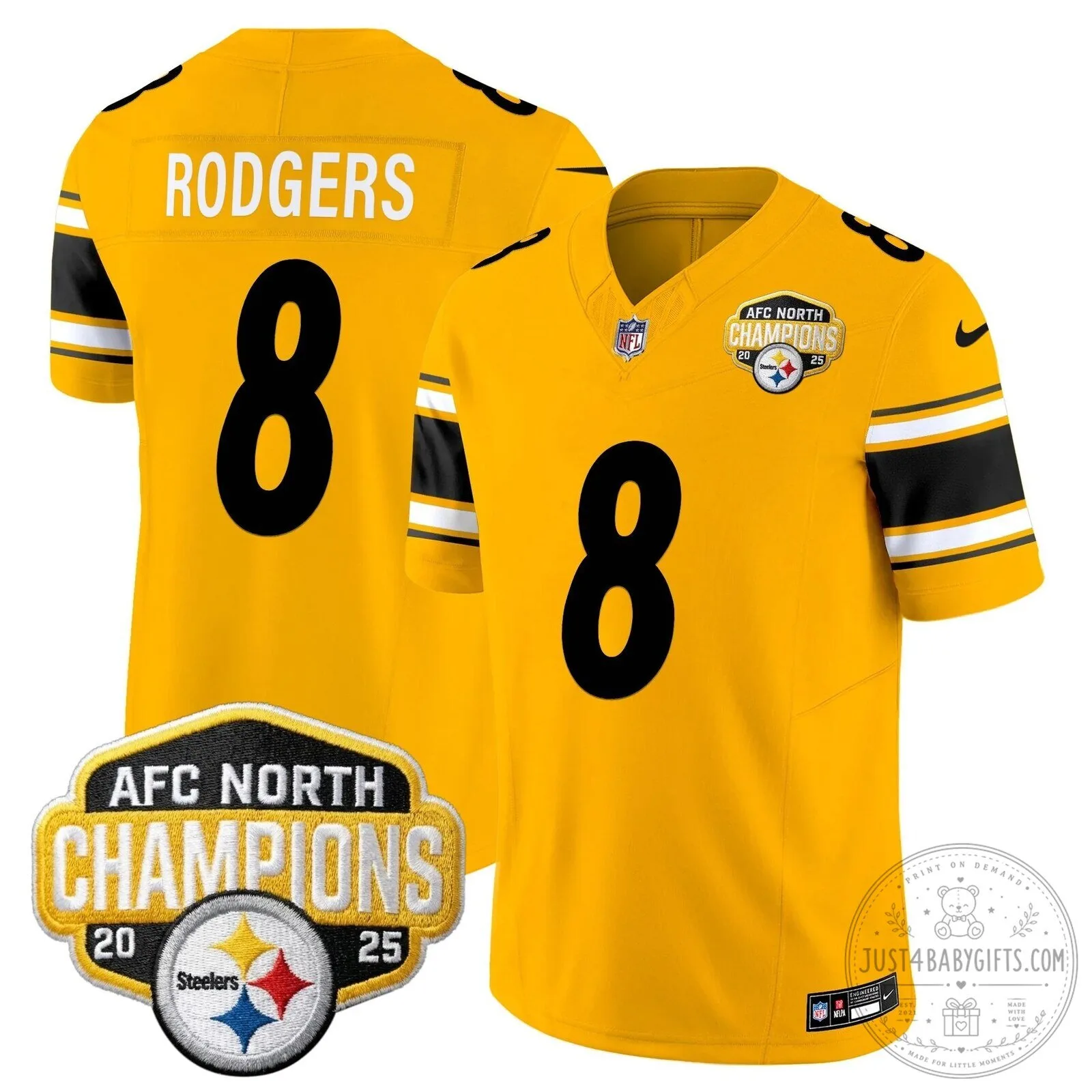 Pittsburgh Steelers TJ Watt AFC North Champions 2025 Football Jersey 93 Pittsburgh Steelers TJ Watt AFC North Champions 2025 Football Jersey