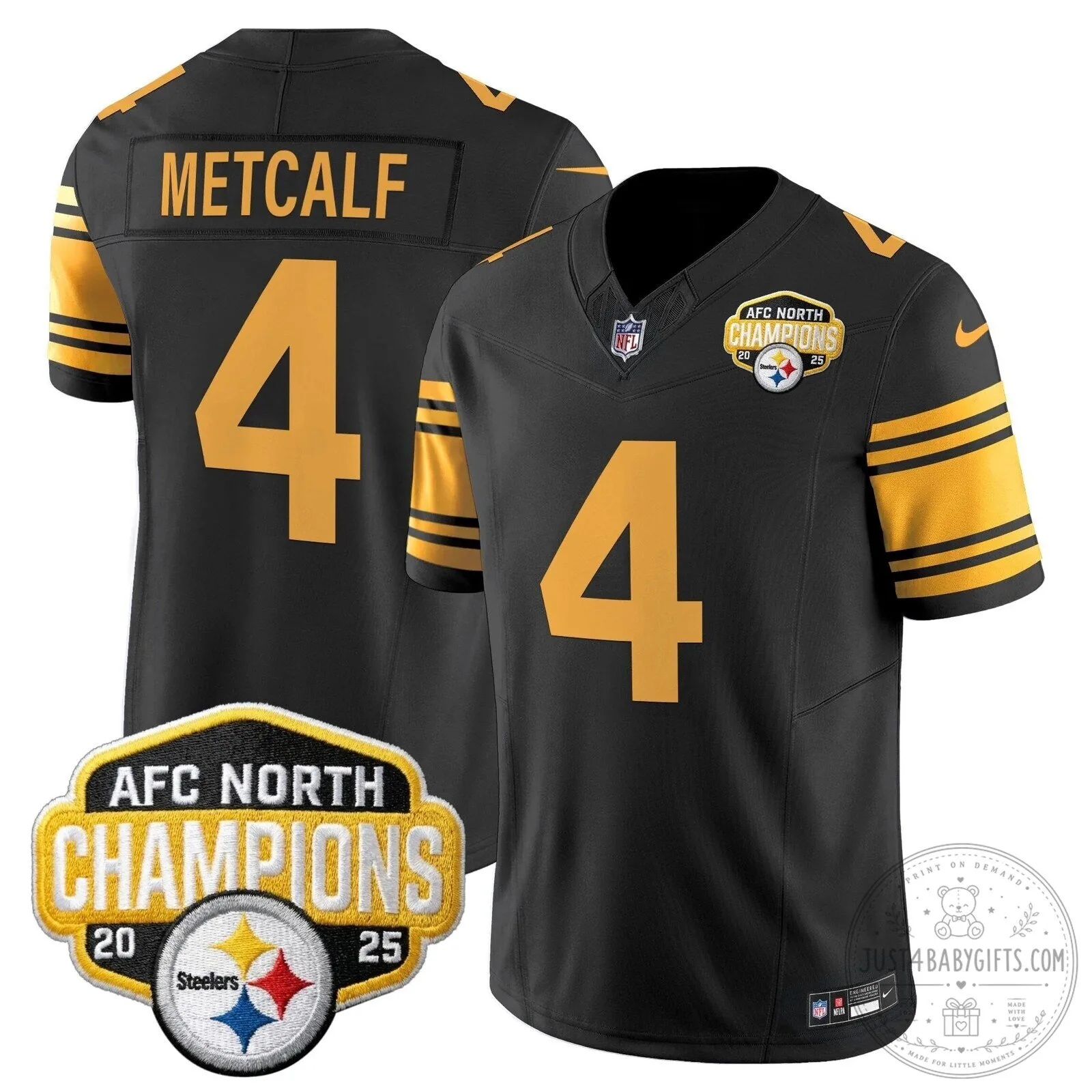 Pittsburgh Steelers TJ Watt AFC North Champions 2025 Football Jersey 97 Pittsburgh Steelers TJ Watt AFC North Champions 2025 Football Jersey