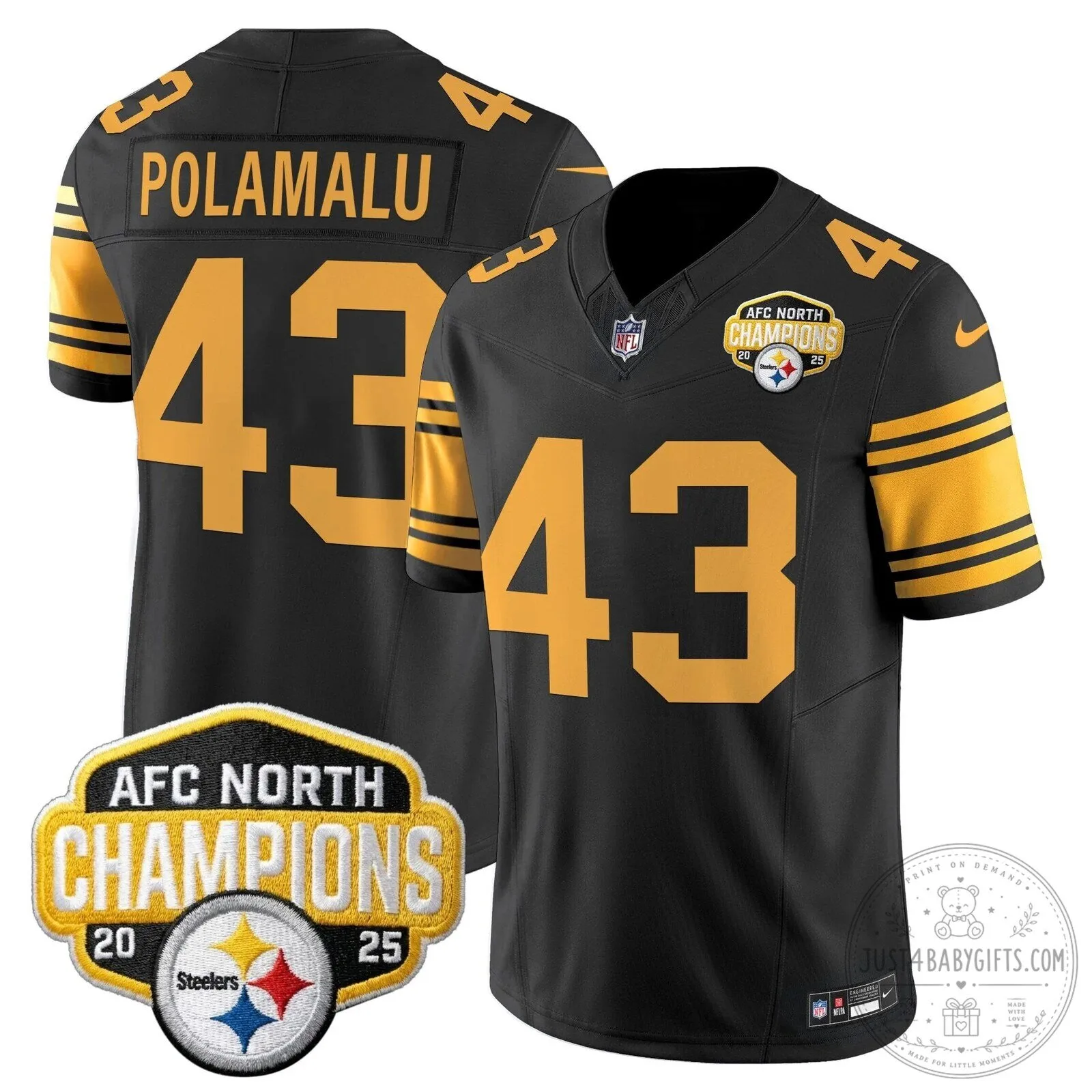 Pittsburgh Steelers TJ Watt AFC North Champions 2025 Football Jersey 99 Pittsburgh Steelers TJ Watt AFC North Champions 2025 Football Jersey