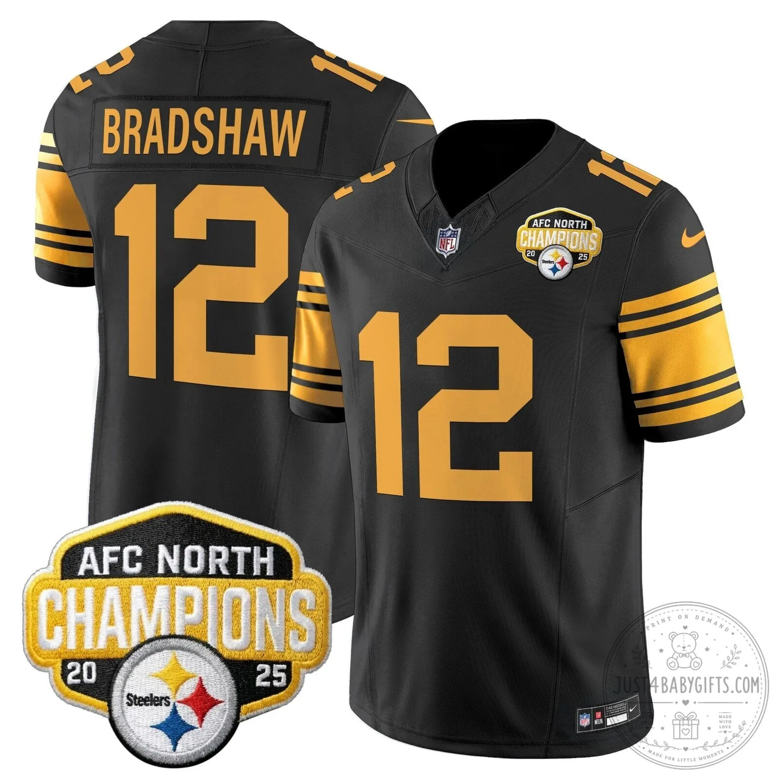 Pittsburgh Steelers TJ Watt AFC North Champions 2025 Football Jersey 100 Pittsburgh Steelers TJ Watt AFC North Champions 2025 Football Jersey