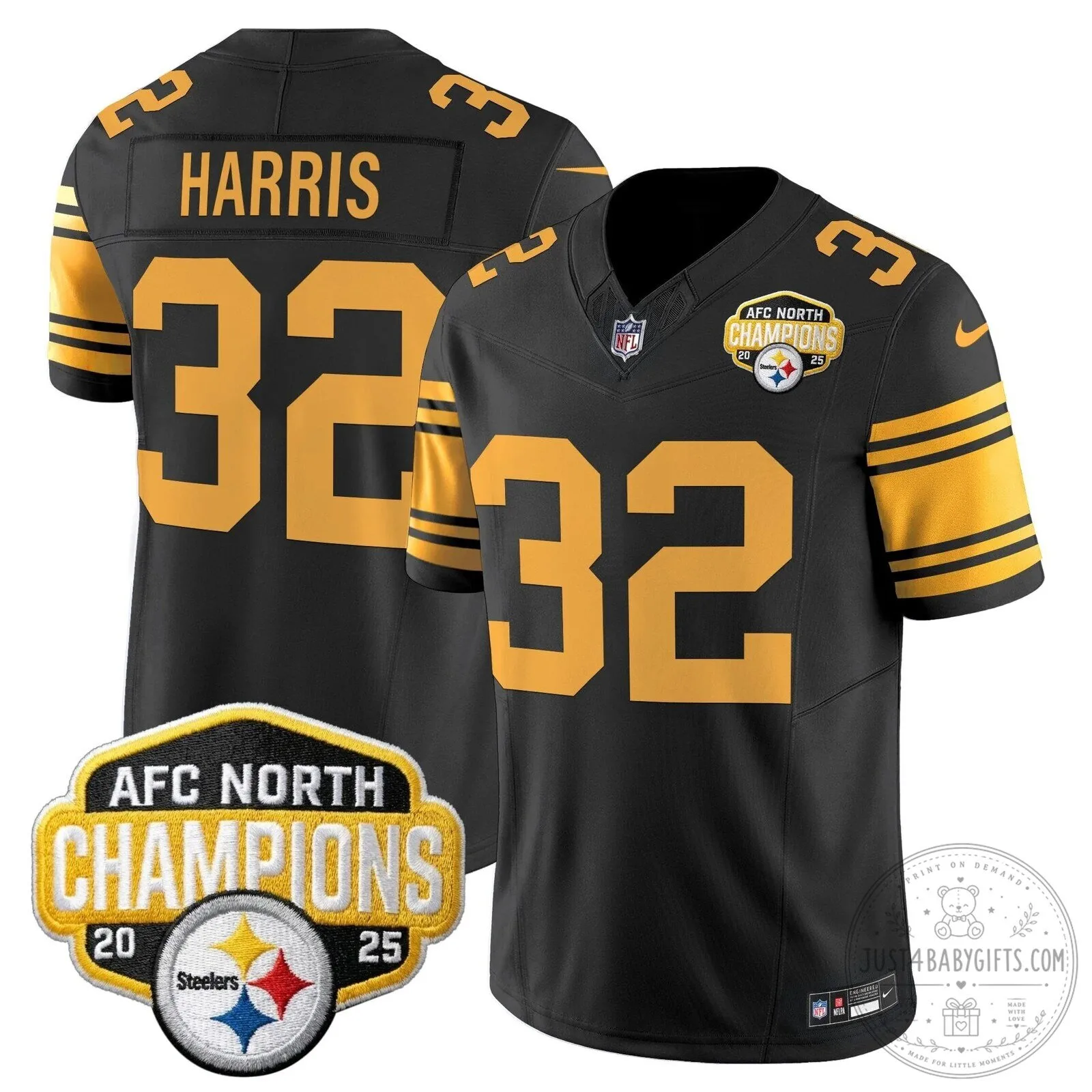 Pittsburgh Steelers TJ Watt AFC North Champions 2025 Football Jersey 101 Pittsburgh Steelers TJ Watt AFC North Champions 2025 Football Jersey