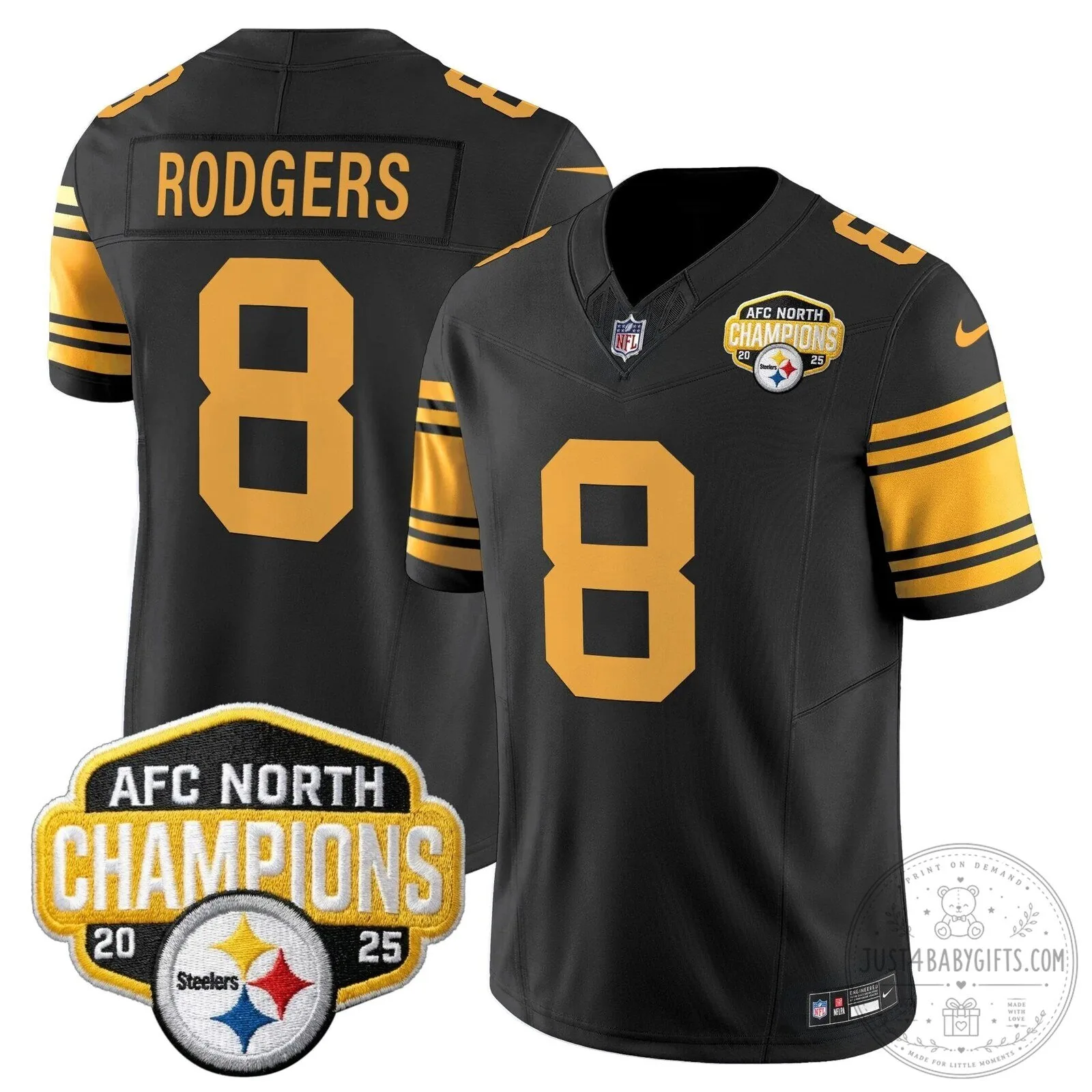 Pittsburgh Steelers TJ Watt AFC North Champions 2025 Football Jersey 103 Pittsburgh Steelers TJ Watt AFC North Champions 2025 Football Jersey