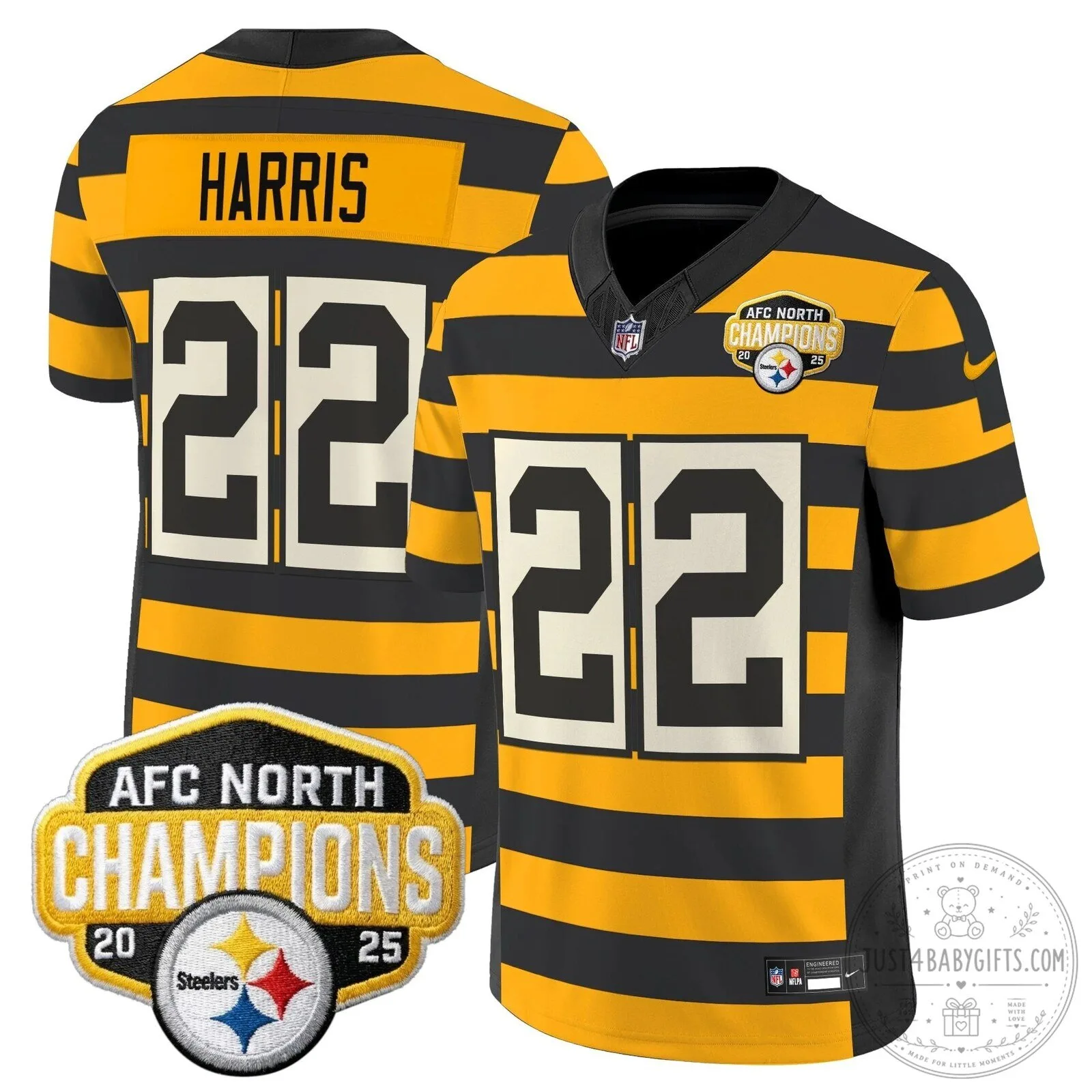 Pittsburgh Steelers TJ Watt AFC North Champions 2025 Football Jersey 108 Pittsburgh Steelers TJ Watt AFC North Champions 2025 Football Jersey
