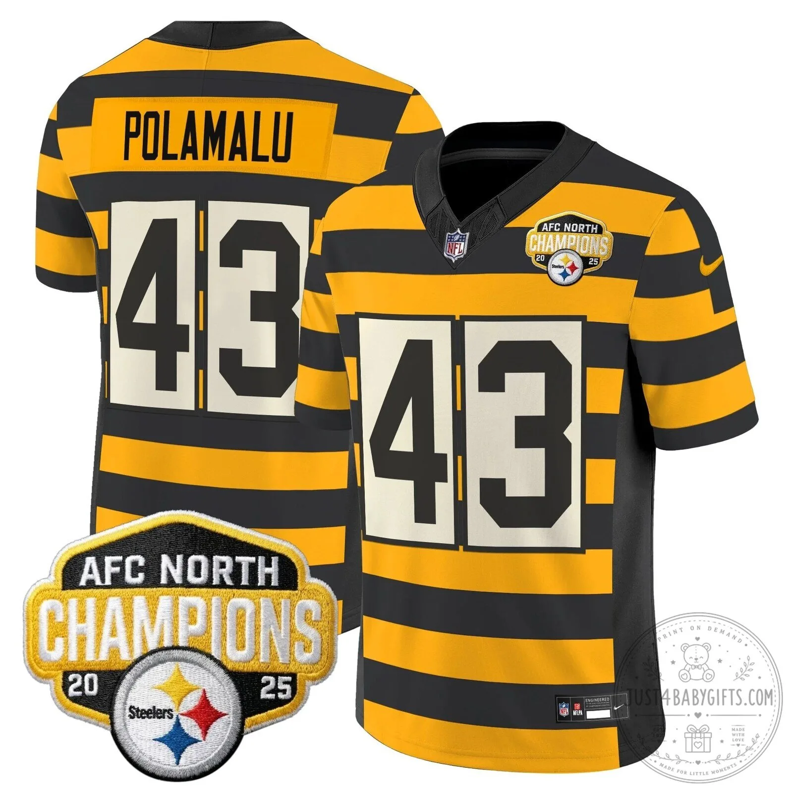 Pittsburgh Steelers TJ Watt AFC North Champions 2025 Football Jersey 109 Pittsburgh Steelers TJ Watt AFC North Champions 2025 Football Jersey