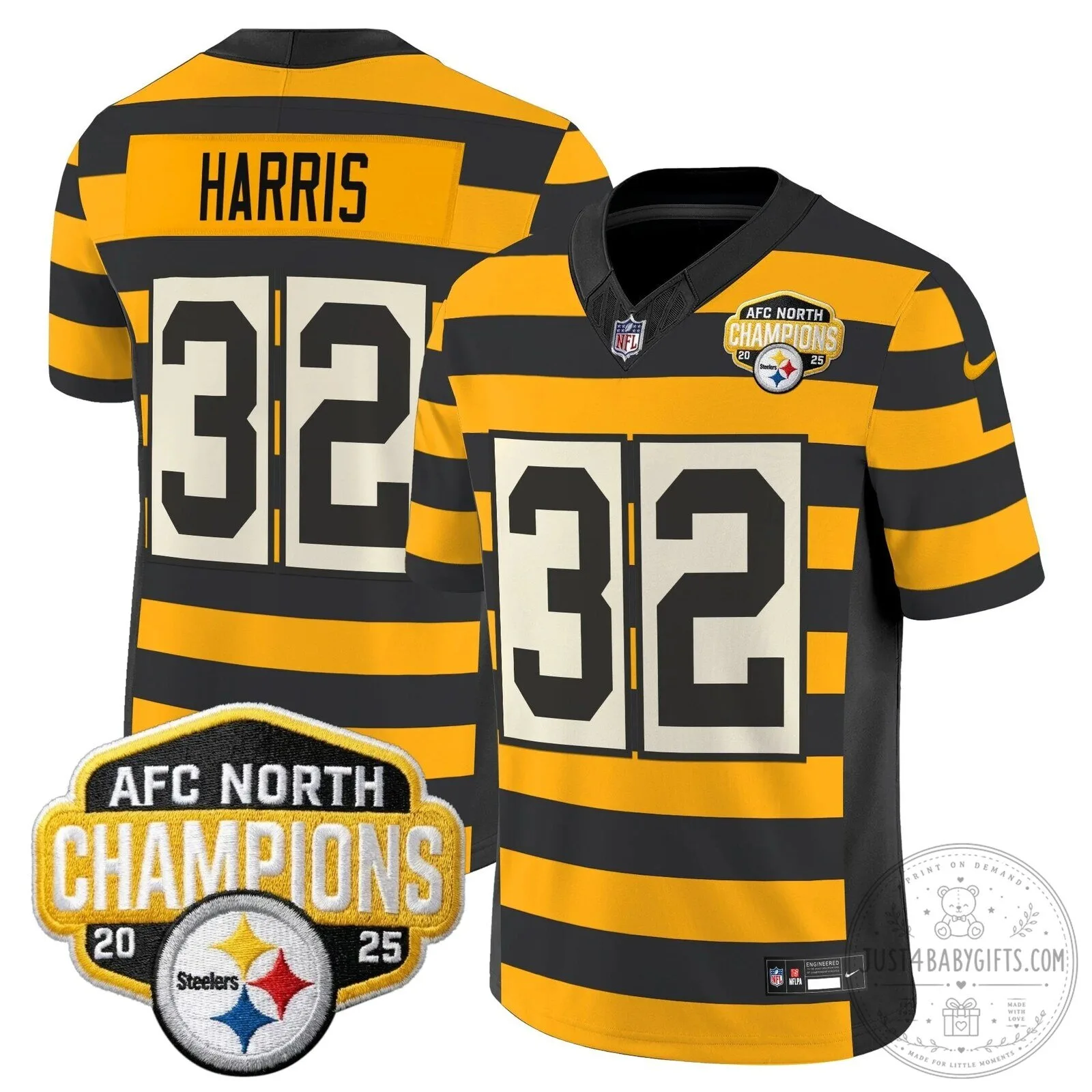 Pittsburgh Steelers TJ Watt AFC North Champions 2025 Football Jersey 111 Pittsburgh Steelers TJ Watt AFC North Champions 2025 Football Jersey