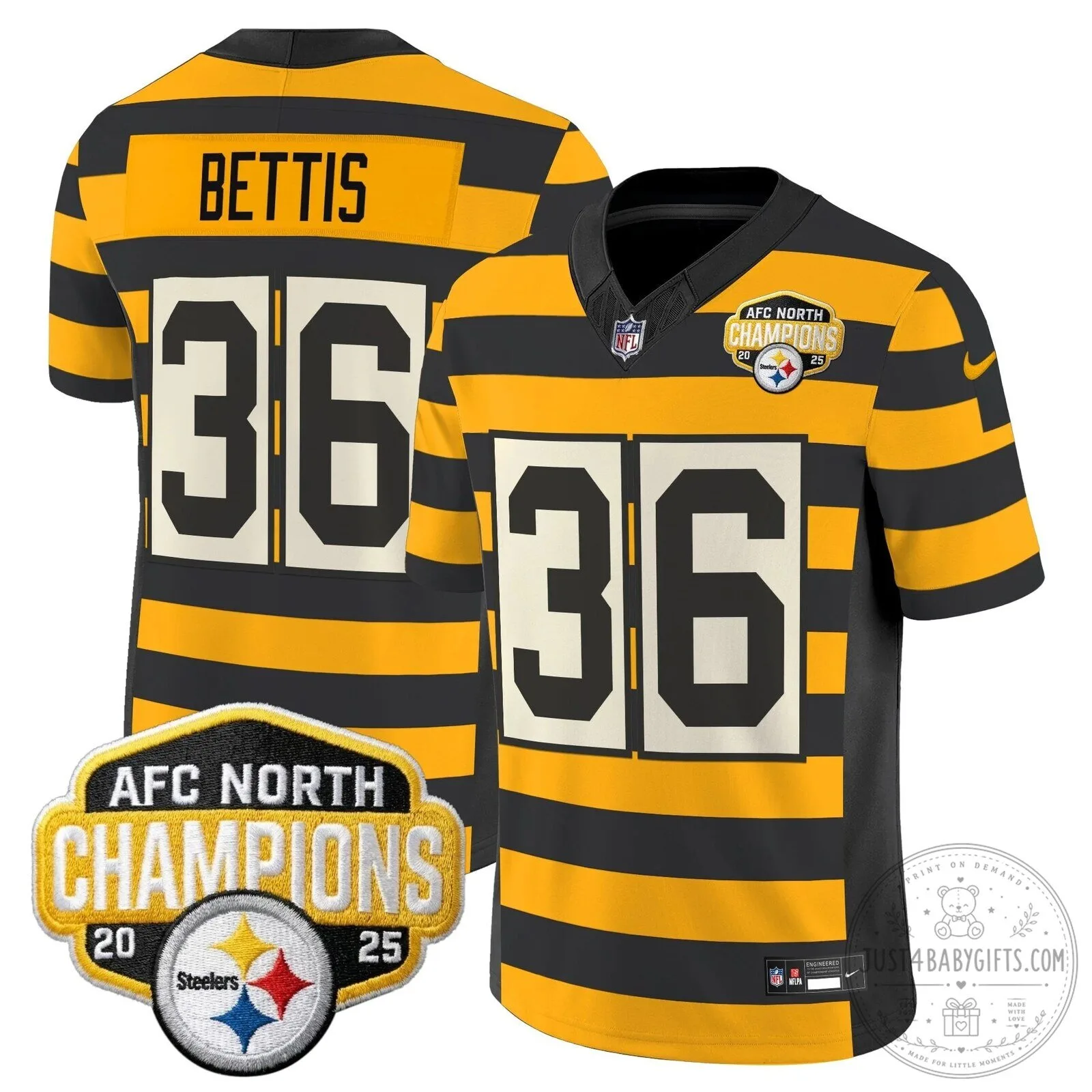 Pittsburgh Steelers TJ Watt AFC North Champions 2025 Football Jersey 112 Pittsburgh Steelers TJ Watt AFC North Champions 2025 Football Jersey