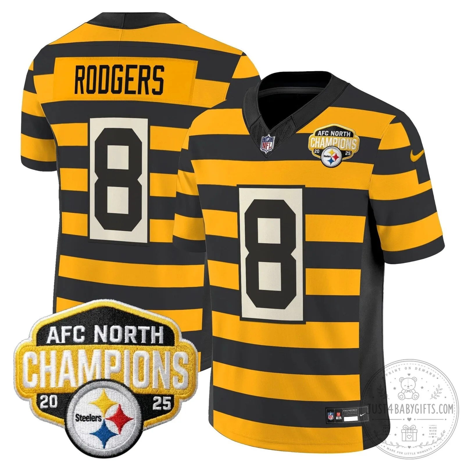 Pittsburgh Steelers TJ Watt AFC North Champions 2025 Football Jersey 113 Pittsburgh Steelers TJ Watt AFC North Champions 2025 Football Jersey
