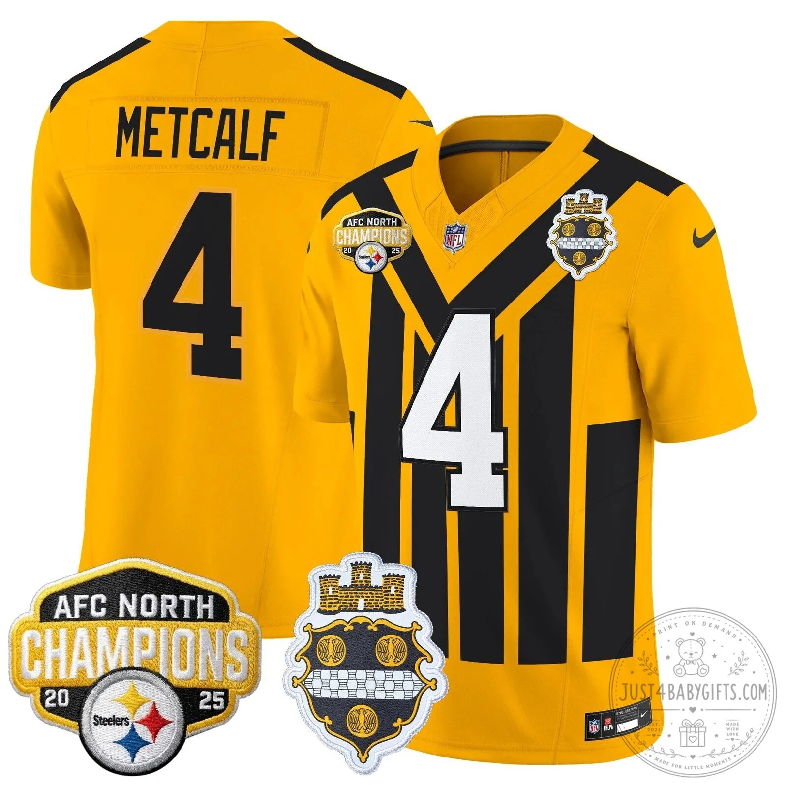 Pittsburgh Steelers TJ Watt AFC North Champions 2025 Football Jersey 117 Pittsburgh Steelers TJ Watt AFC North Champions 2025 Football Jersey