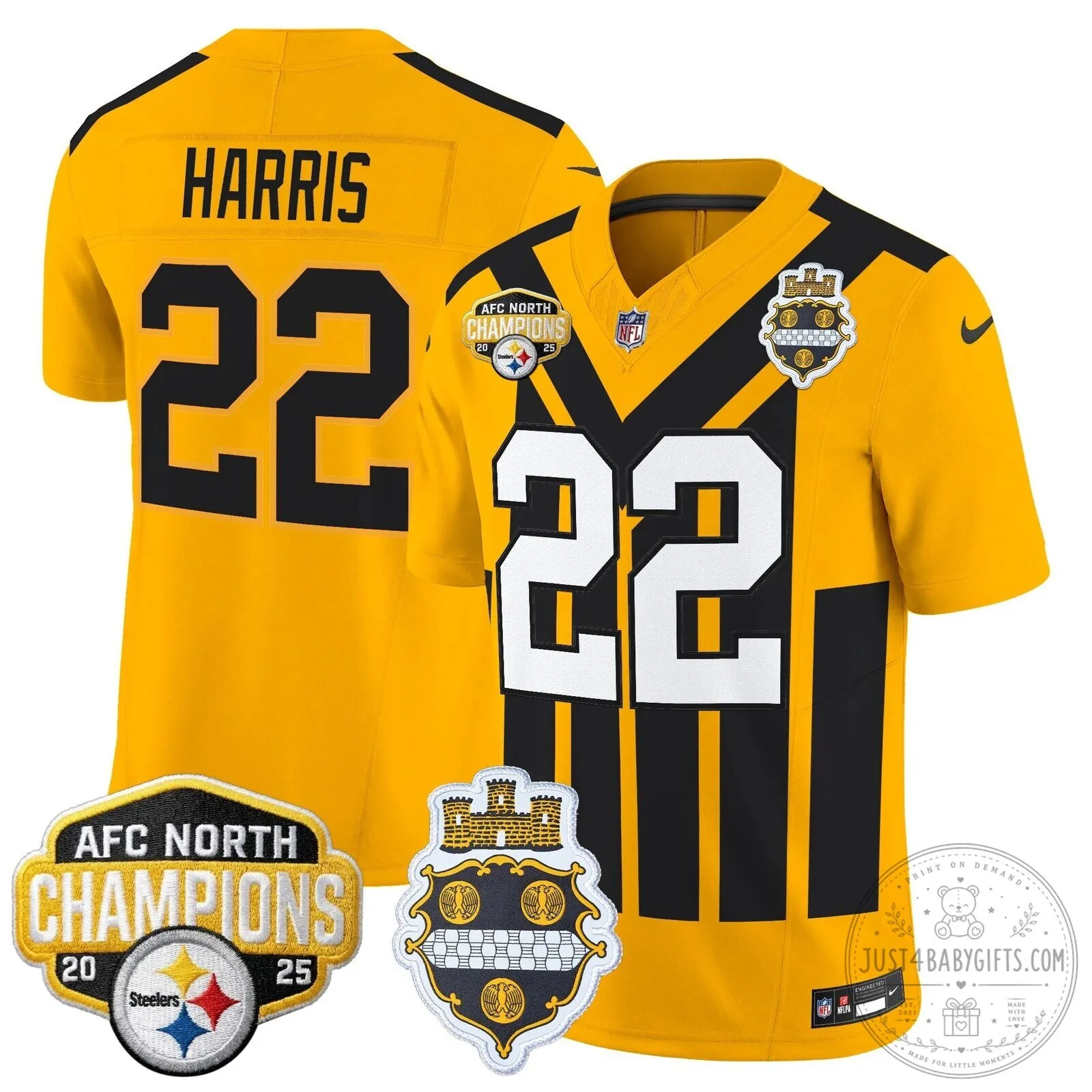 Pittsburgh Steelers TJ Watt AFC North Champions 2025 Football Jersey 118 Pittsburgh Steelers TJ Watt AFC North Champions 2025 Football Jersey