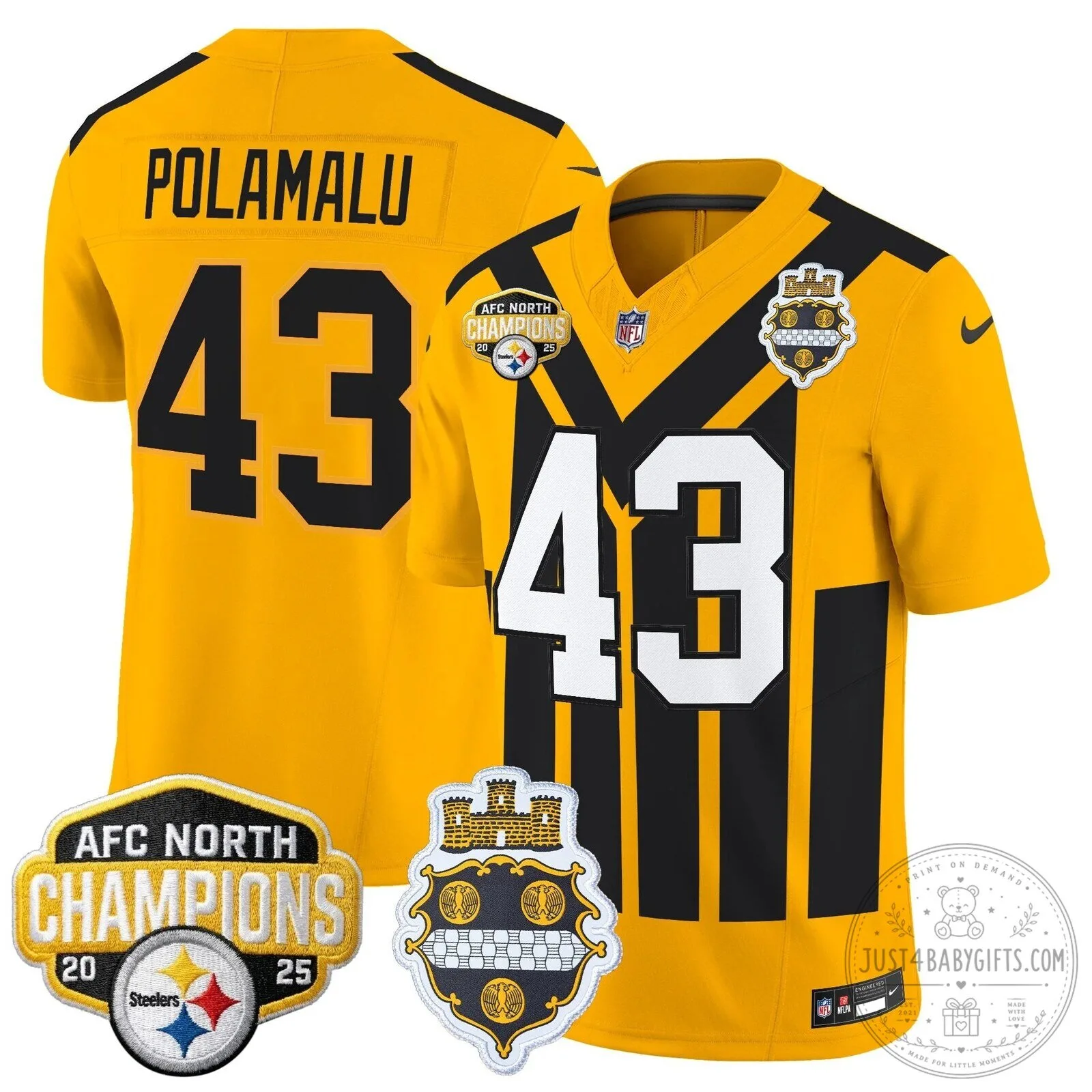 Pittsburgh Steelers TJ Watt AFC North Champions 2025 Football Jersey 119 Pittsburgh Steelers TJ Watt AFC North Champions 2025 Football Jersey