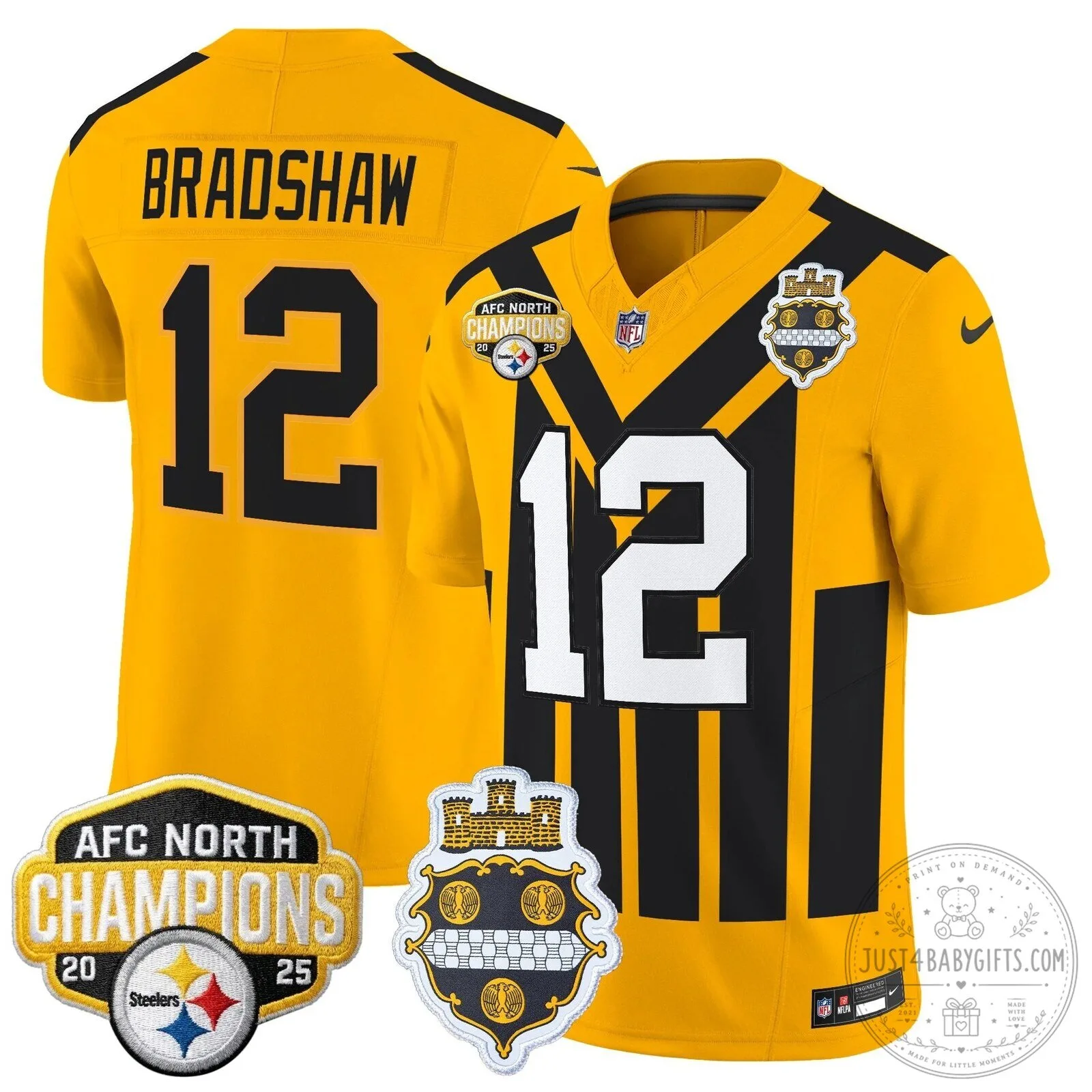 Pittsburgh Steelers TJ Watt AFC North Champions 2025 Football Jersey 120 Pittsburgh Steelers TJ Watt AFC North Champions 2025 Football Jersey