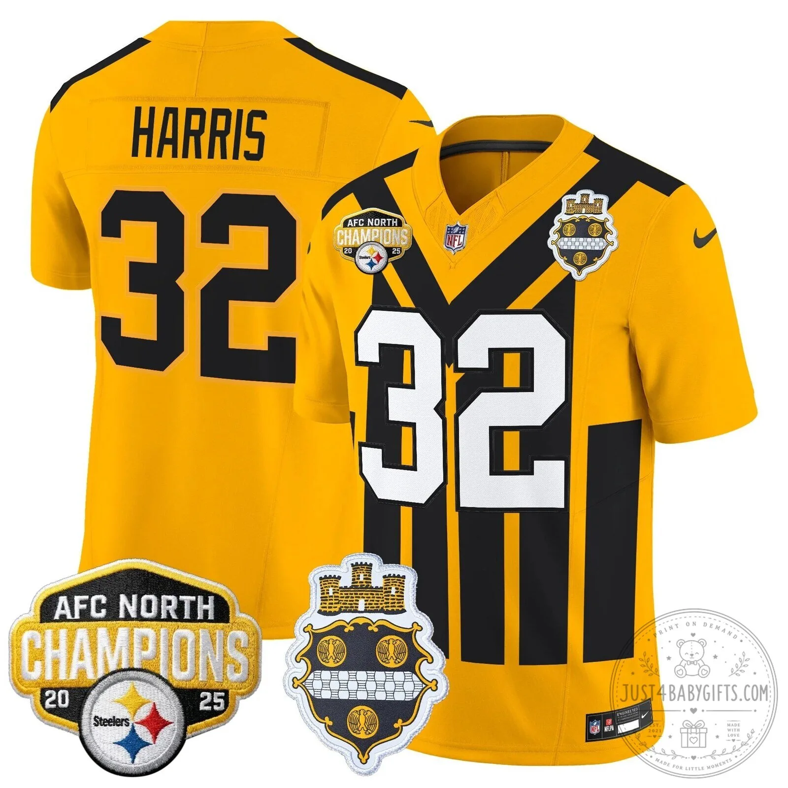 Pittsburgh Steelers TJ Watt AFC North Champions 2025 Football Jersey 121 Pittsburgh Steelers TJ Watt AFC North Champions 2025 Football Jersey