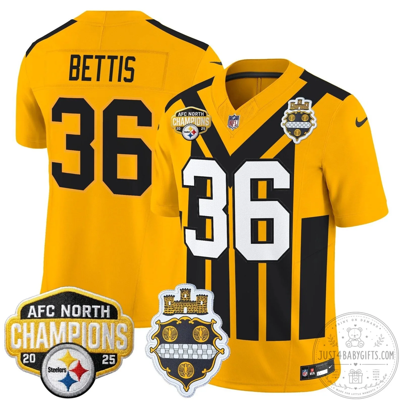 Pittsburgh Steelers TJ Watt AFC North Champions 2025 Football Jersey 122 Pittsburgh Steelers TJ Watt AFC North Champions 2025 Football Jersey