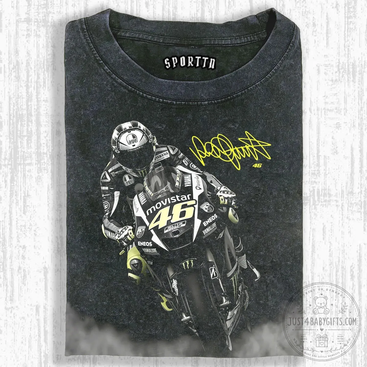 Graphic T-Shirt Featuring Valentino Rossi, the Motorcycle Racing Legend