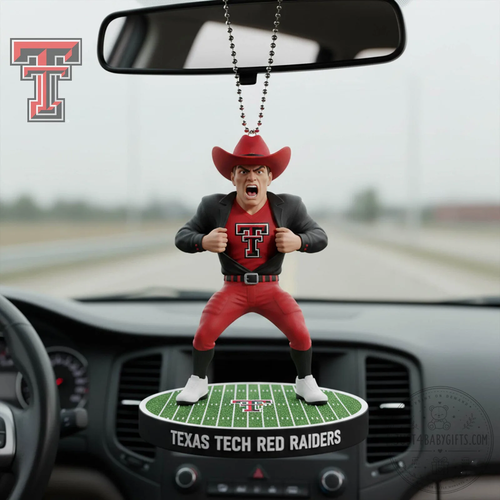 Texas Tech Red Raiders Mascot Car Rear View Mirror Hanging Ornament