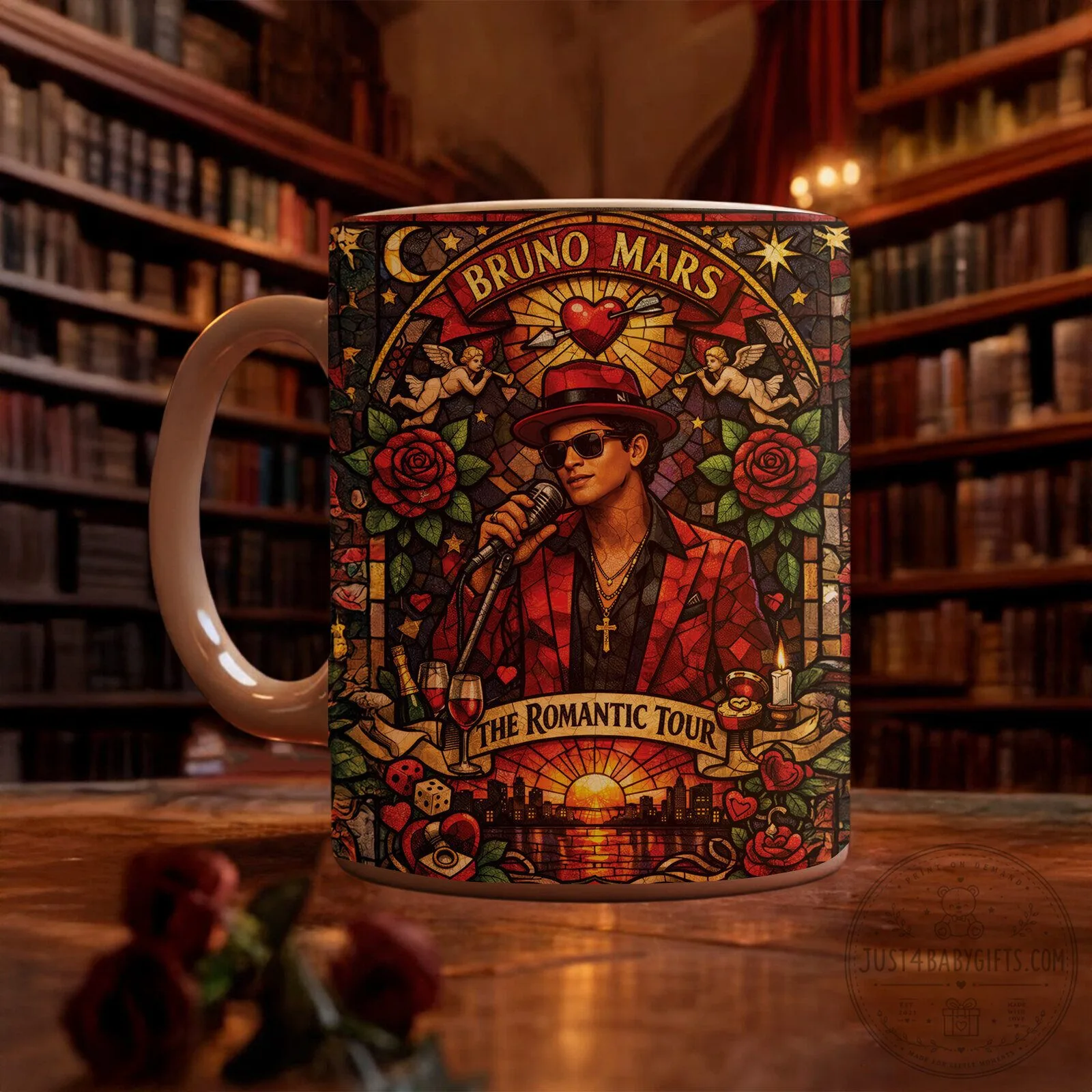 Stained Glass Coffee Mug featuring Bruno Mars The Romantic Tour Design