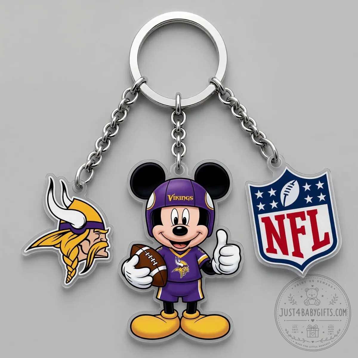 Minnesota Vikings Mickey Mouse NFL Triple Charm Keychain
