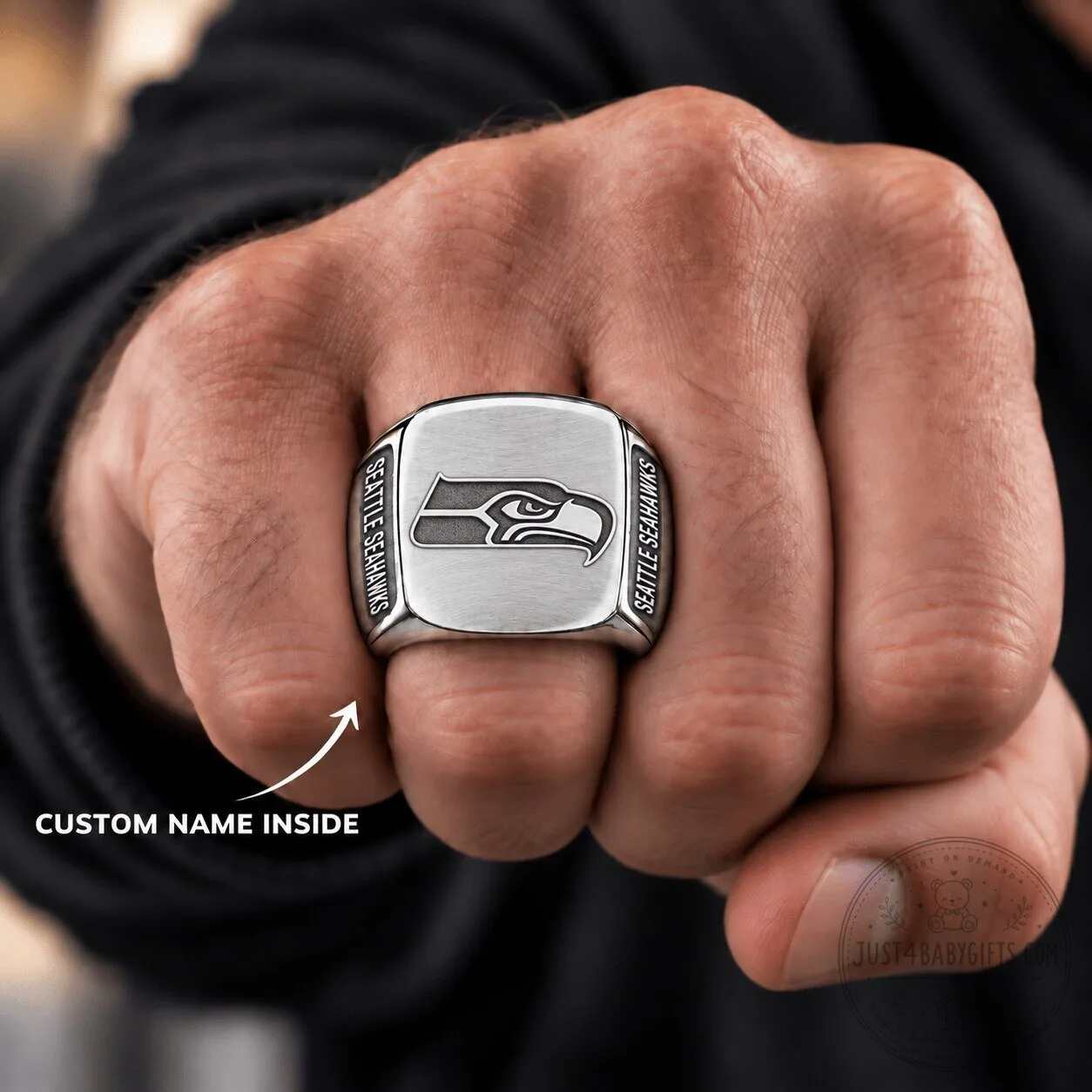 Seattle Seahawks NFL Football Team Logo Custom Engraved Ring