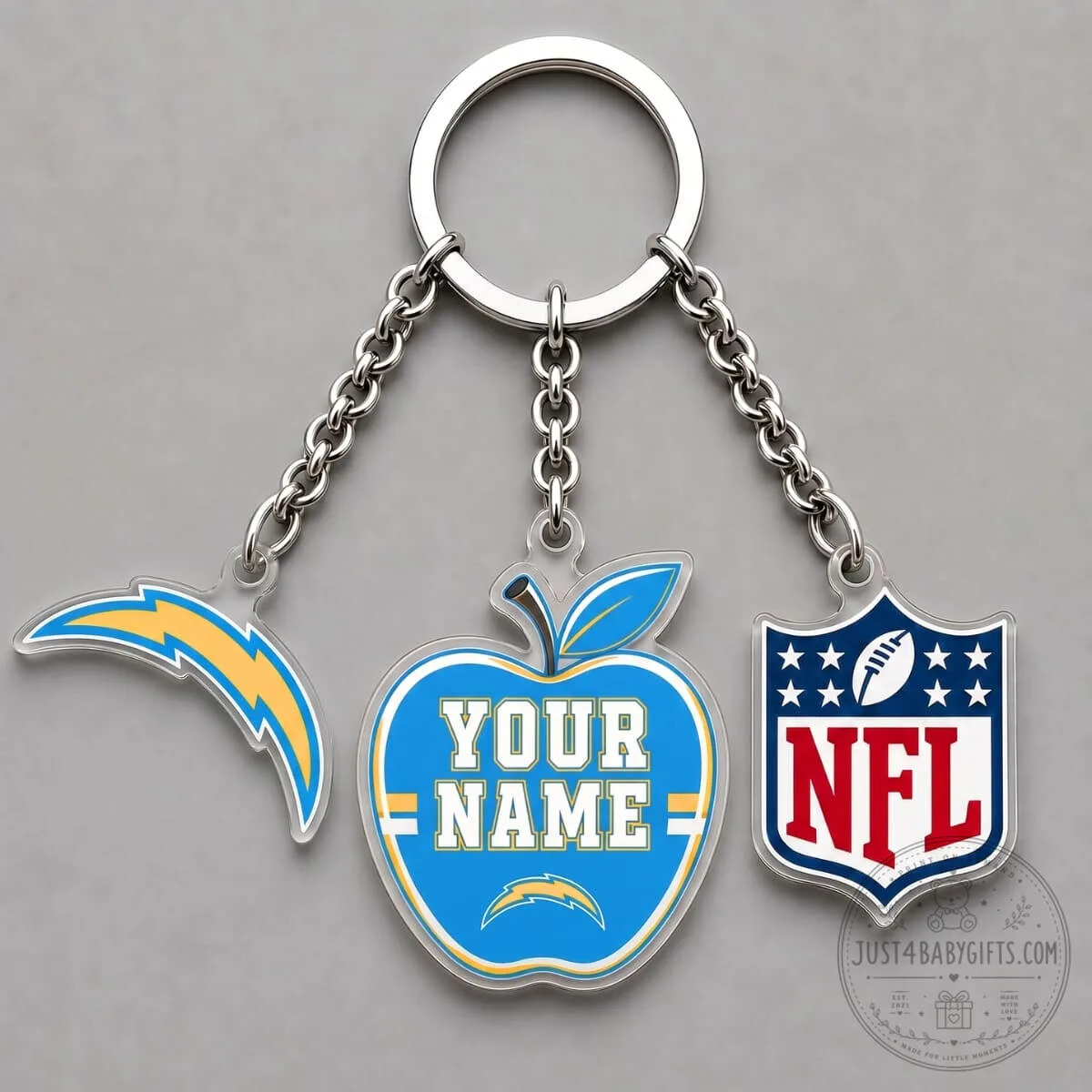 Los Angeles Chargers Personalized Apple Triple Charm Keychain