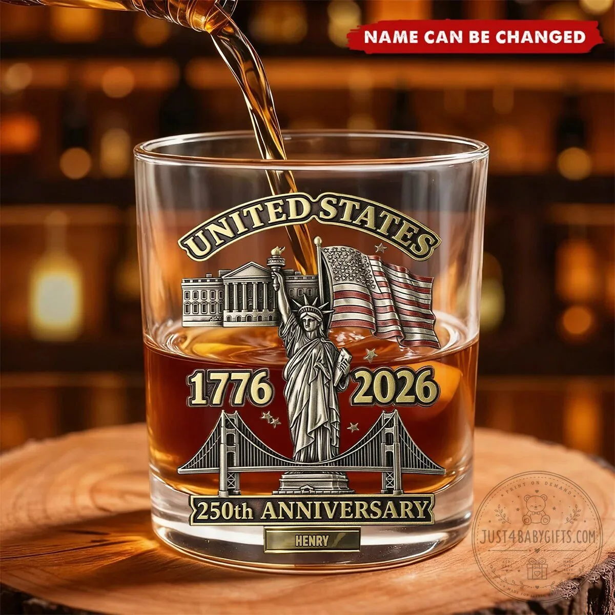 United States 250th Anniversary Personalized Whiskey Glass