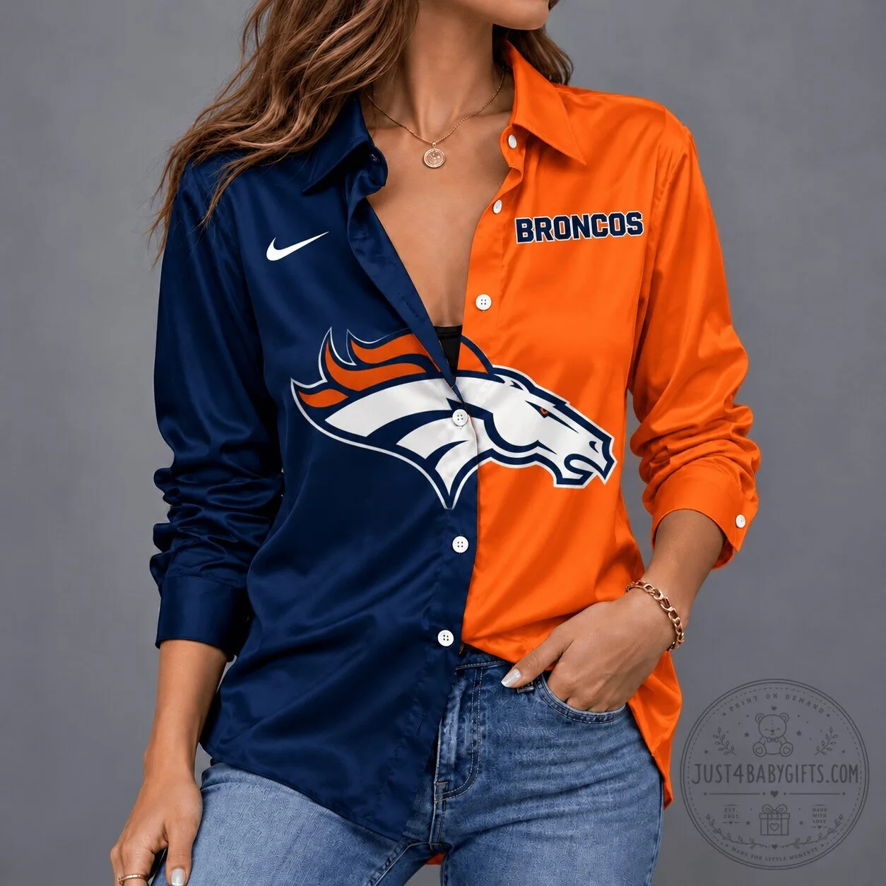 Denver Broncos NFL Football Team Spirit Button-Up Shirt