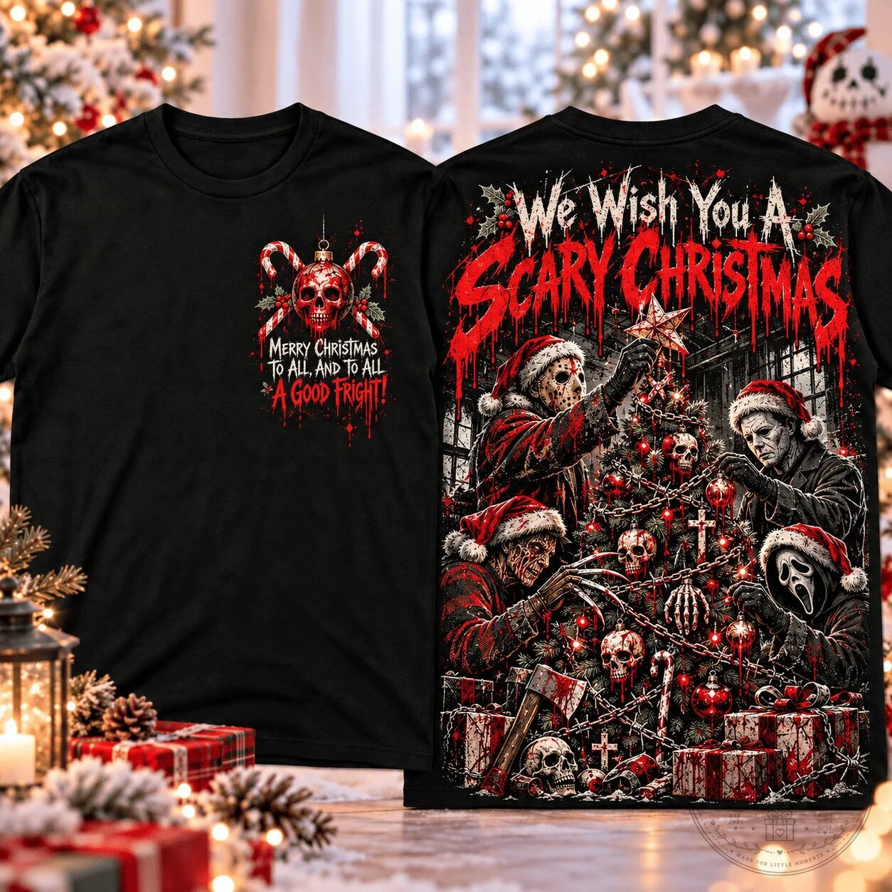 Horror Movie Killers We Wish You A Scary Christmas Holiday T-Shirt