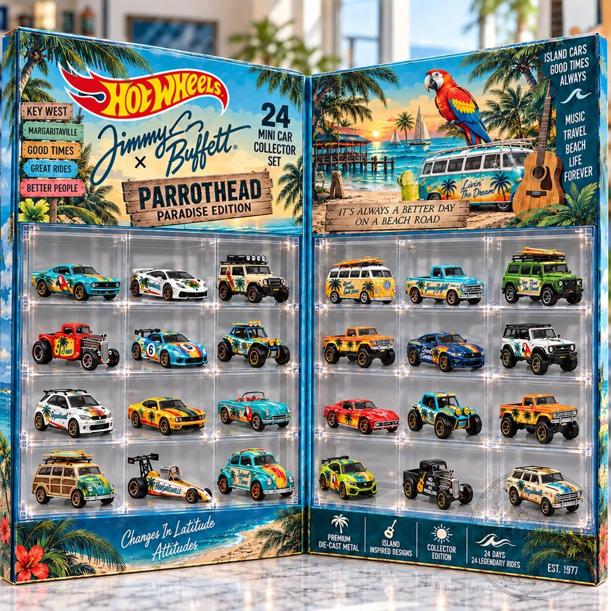 Hot Wheels Jimmy Buffett Parrothead Paradise Edition 24 Mini Car Collector Set