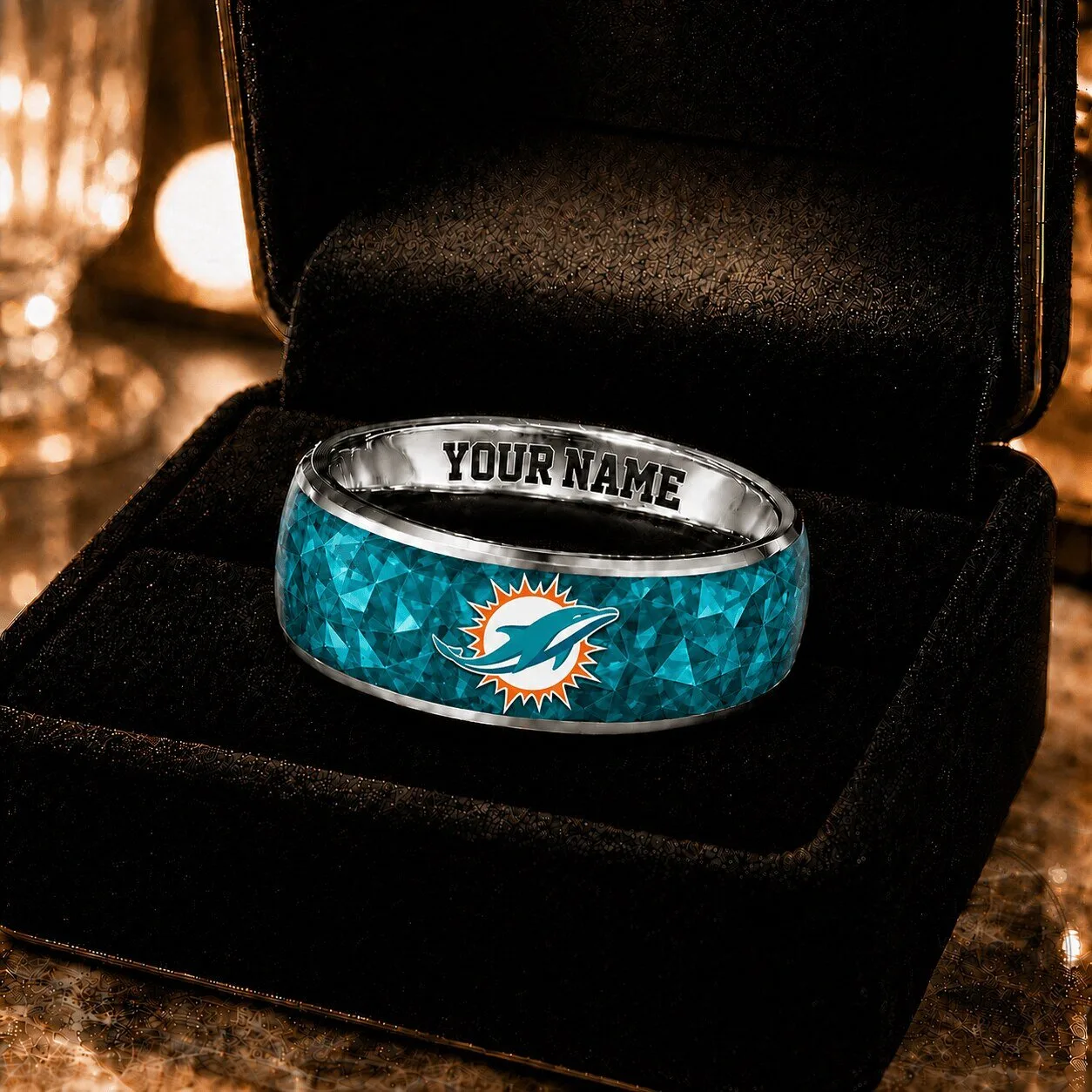 Miami Dolphins National Football League Custom Name Engraved Ring for Fan
