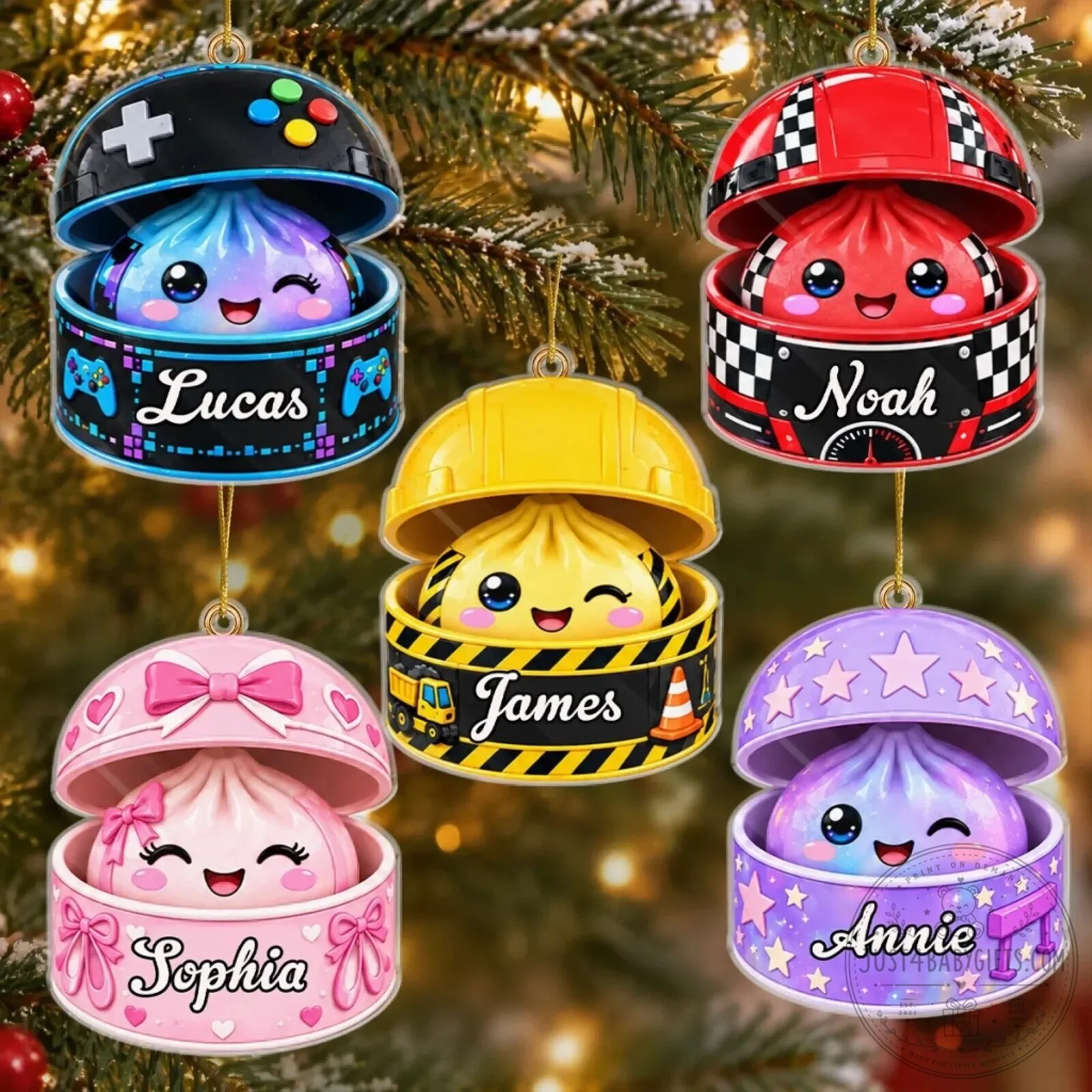 Personalized Squishy Dumpling Christmas Ornament for Kids, Custom Holiday Tree Decor