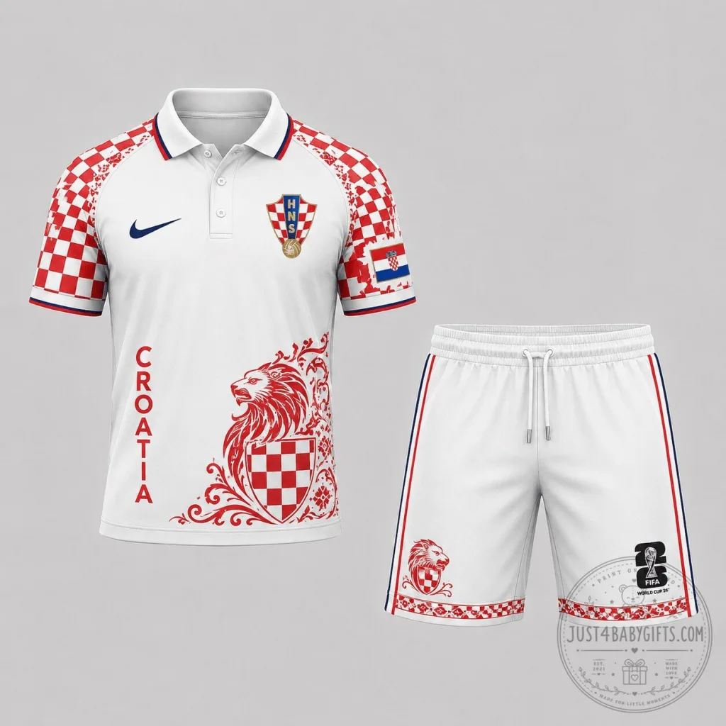Croatia National Football Team White Polo Shirt and Shorts Set Croatia National Football Team White Polo Shirt and Shorts Set