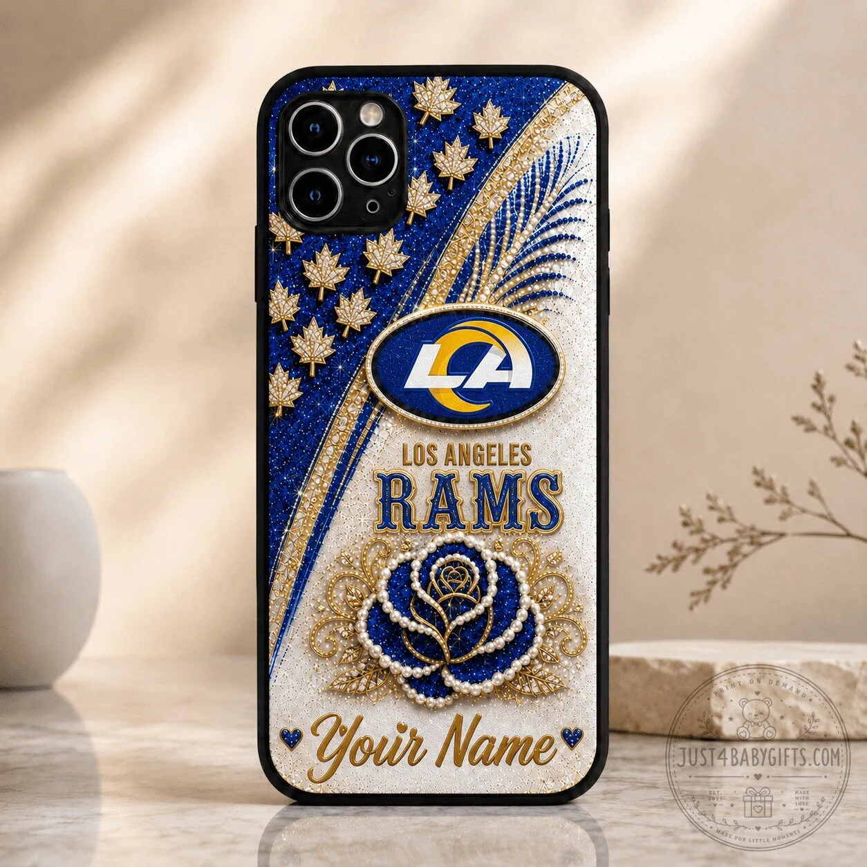 Los Angeles Rams Football Team Personalized Glitter Design Phone Case