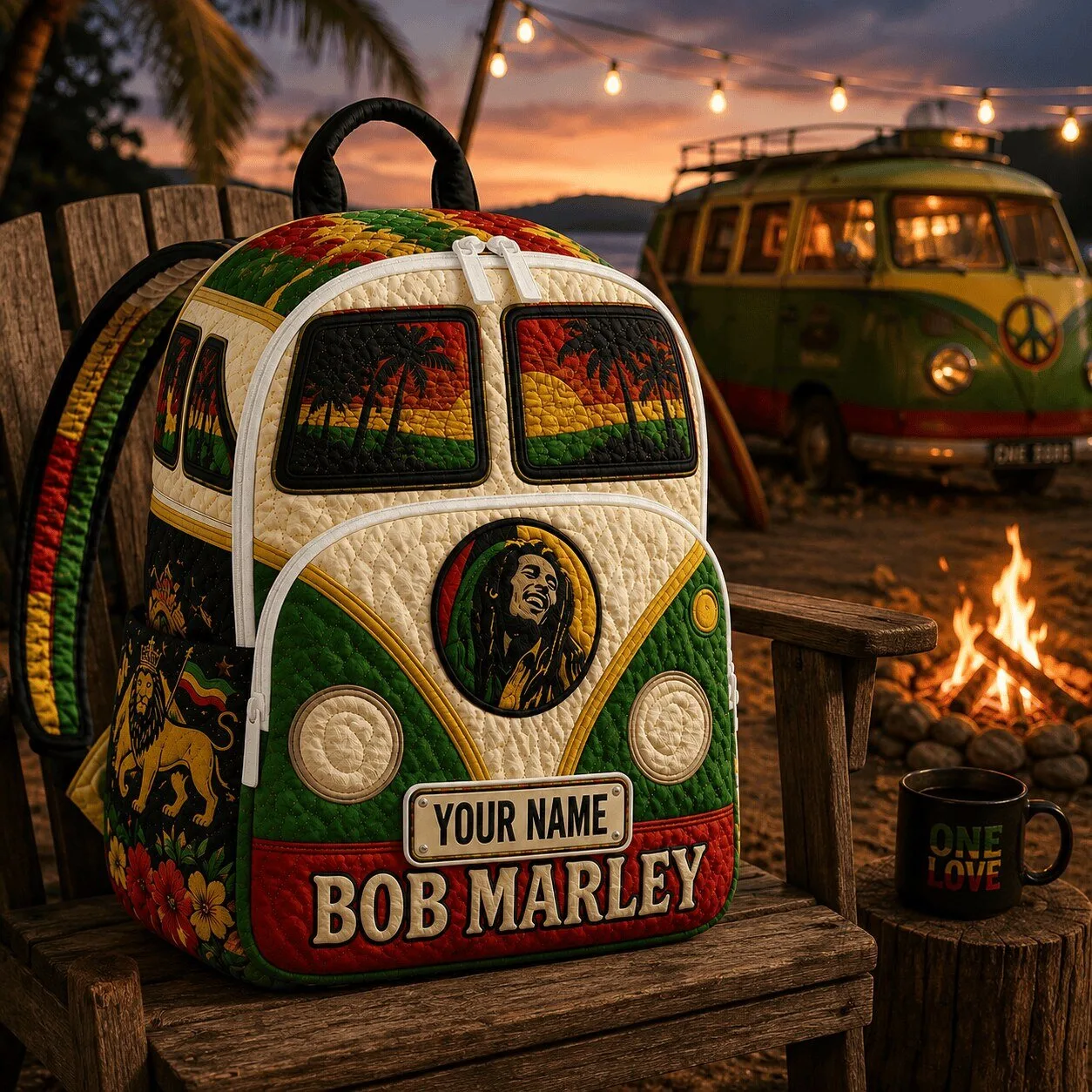 Bob Marley Volkswagen Bus Quilted Backpack Rasta Reggae Music Fan Gift 2 Bob Marley Volkswagen Bus Quilted Backpack Rasta Reggae Music Fan Gift