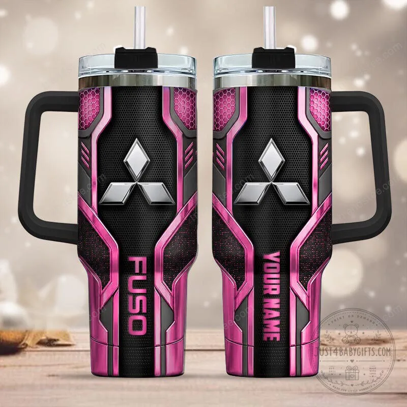 Mitsubishi Fuso Pink and Black Custom Name Insulated Tumbler with Handle