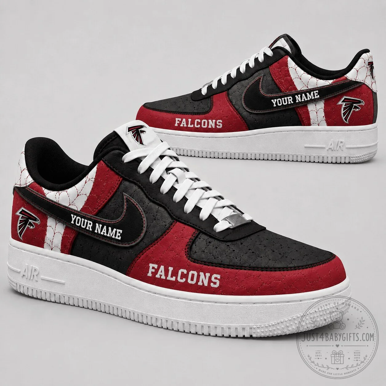 Atlanta Falcons Personalized Custom Name Red and Black Low Top Sneakers