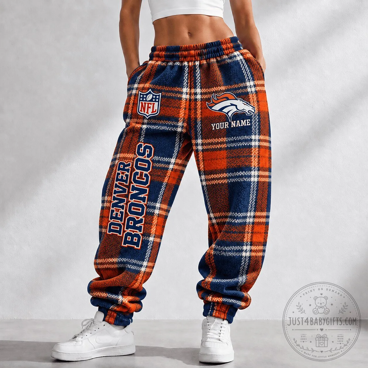 Denver Broncos Plaid Custom Name NFL Football Team Pants