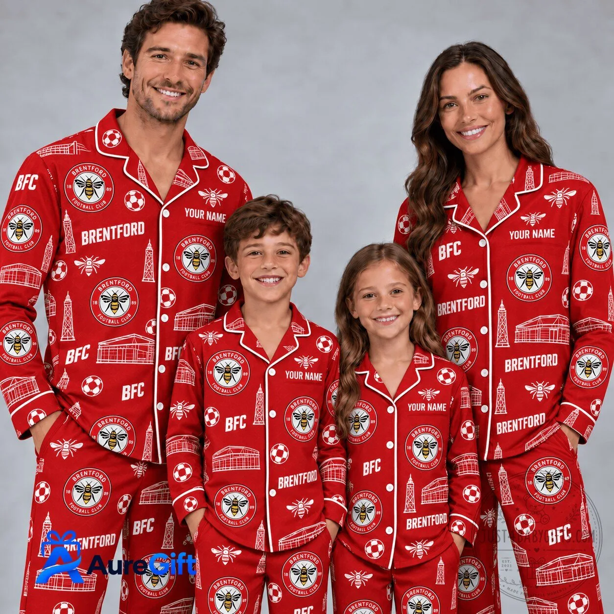 Brentford Football Club Personalized Red Family Christmas Pajamas Set