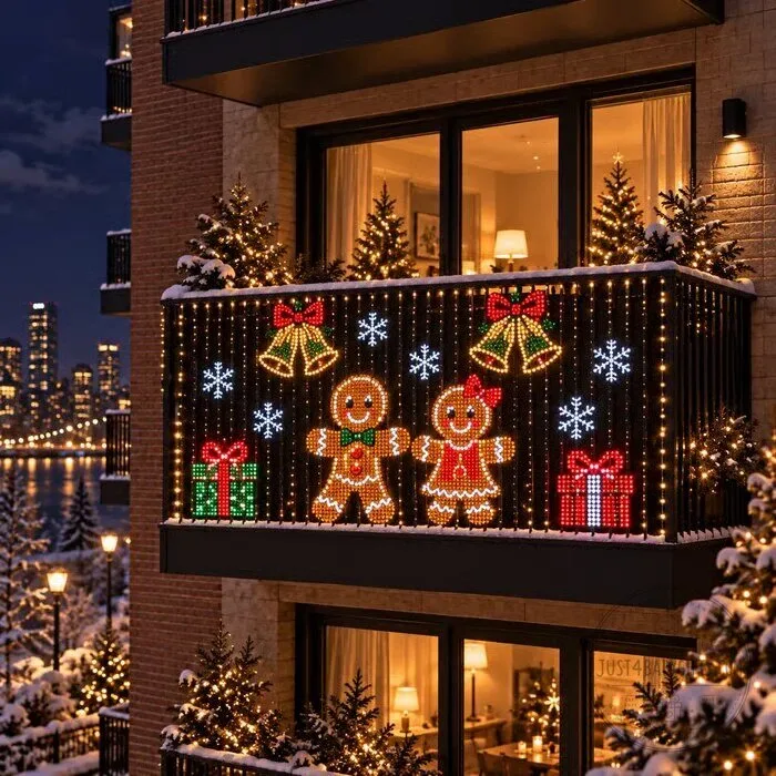 Animated Gingerbread Couple Christmas Curtain LED Lights Outdoor Decoration