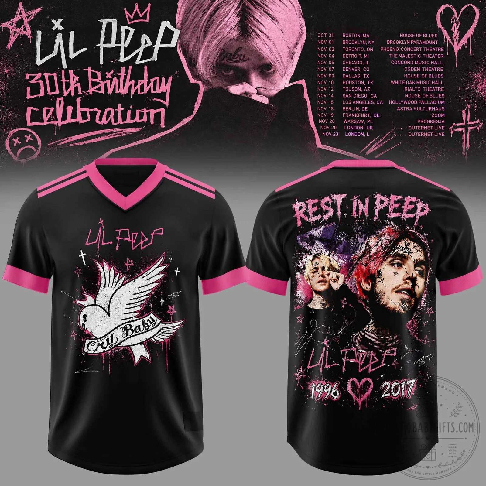Lil Peep 30th Birthday Celebration Cry Baby All-Over Print Football Jersey