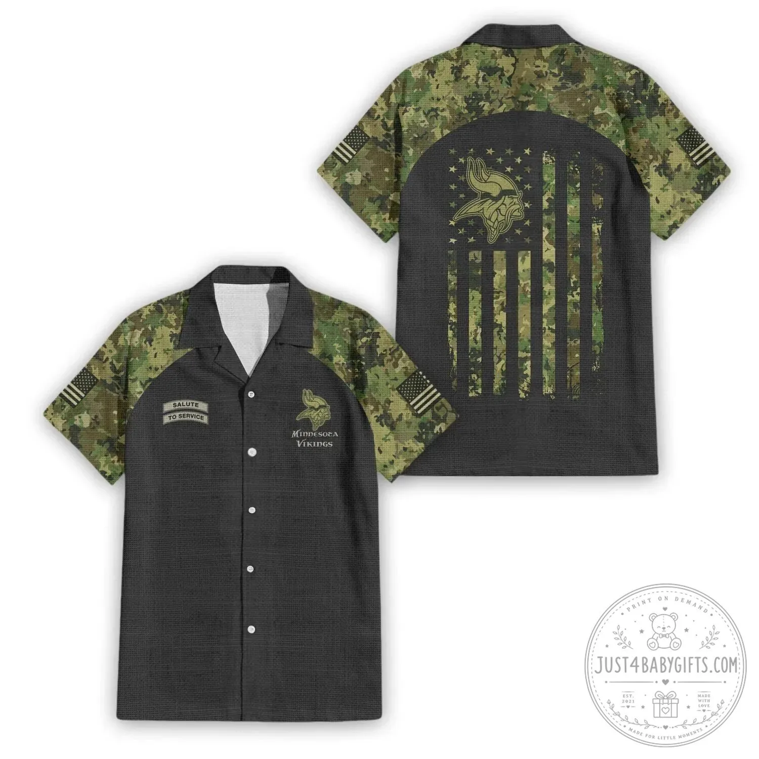 Minnesota Vikings Salute To Service Camouflage Hawaiian Shirt